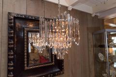 Beautiful Mid-Century Lucite Chandelier with Nickel-Plated Frame