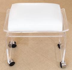Mid-Century Lucite Bench on Castors with Leather Upholstery