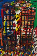 Peter Keil, "New York, le torri gemelle", tecnica mista, firmato e datato