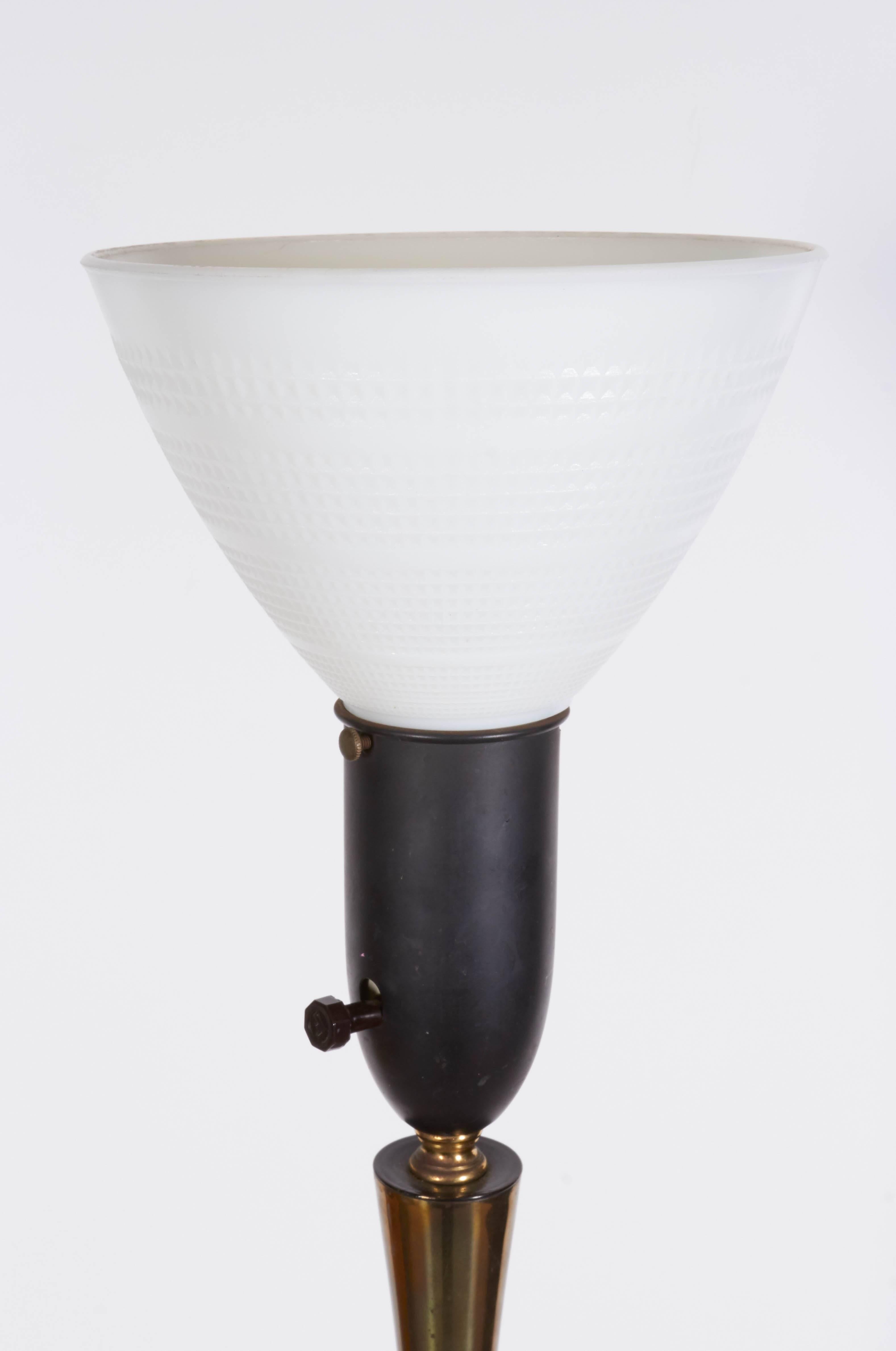 Enameled Mid-Century Brass and Black Enamel Floor Lamp
