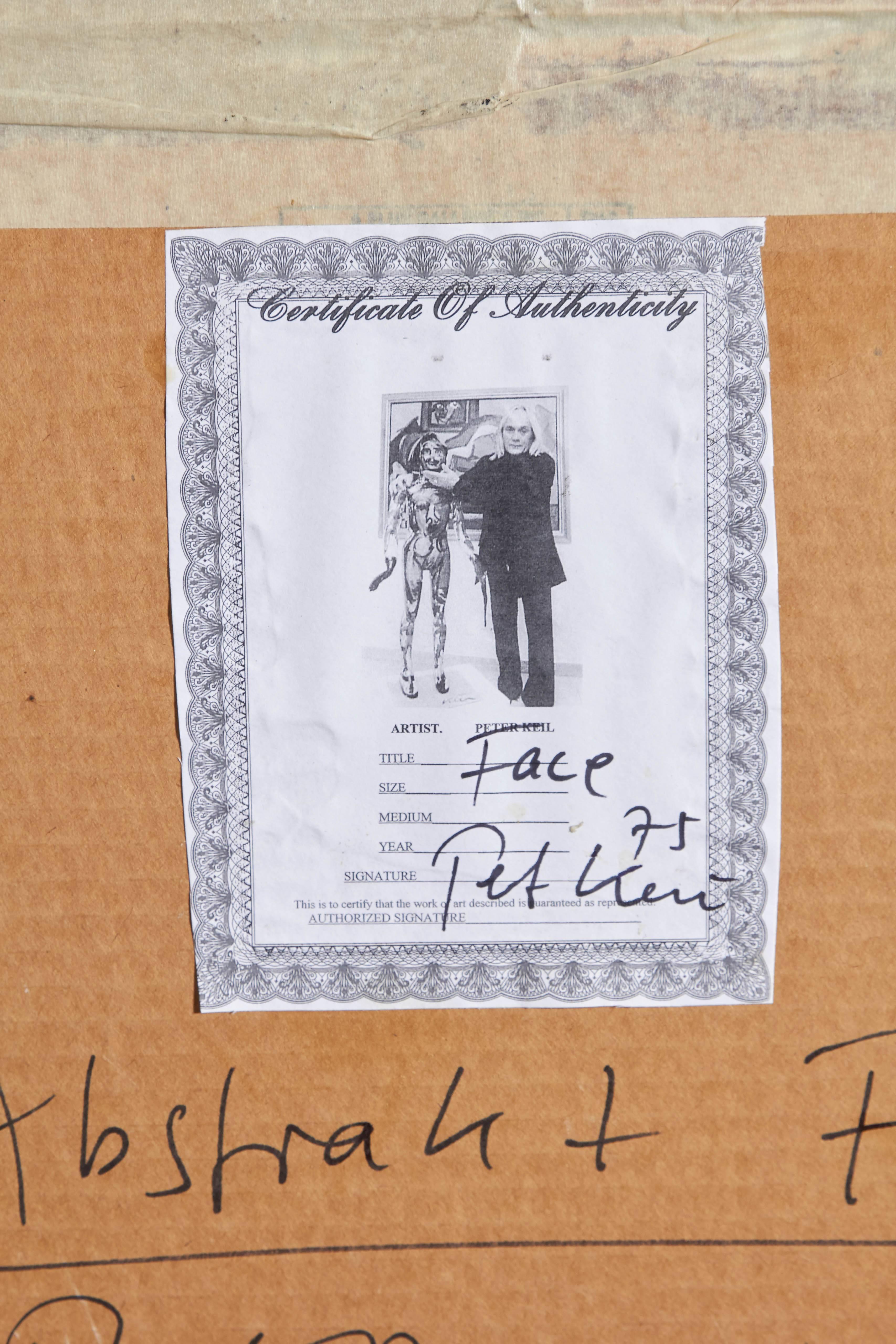 « Abstract Face », huile sur panneau, signée et datée par Peter Robert Keil en vente 1