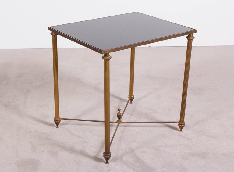 Neoclassical Black Glass Top Bronze Nesting Tables, Manner of Maison