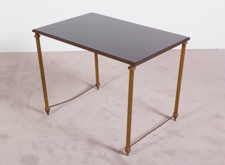 Neoclassical Black Glass Top Bronze Nesting Tables, Manner of Maison