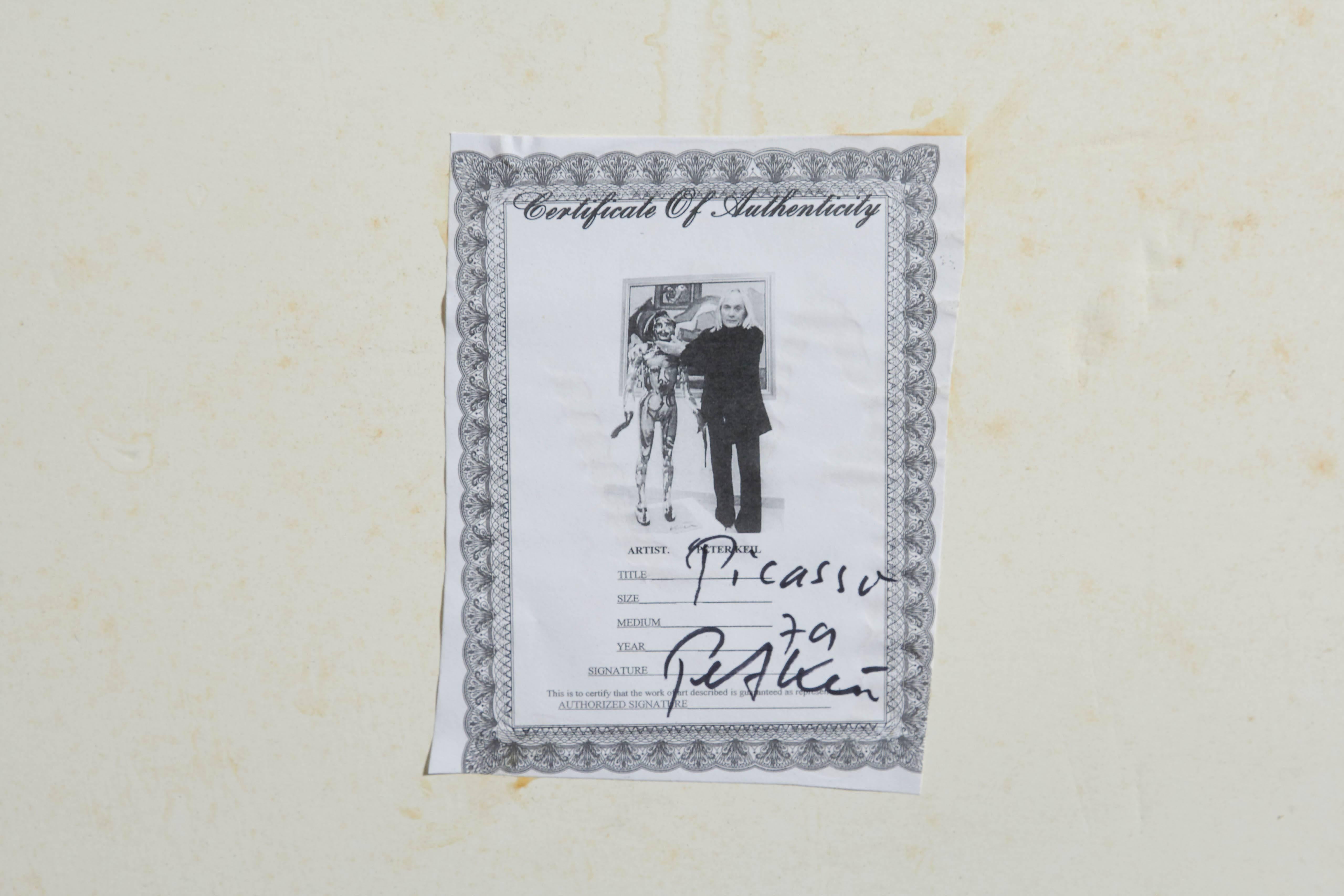 Peter Robert Keil, „Pablo Picasso“, Gemälde auf Karton, signiert im Angebot 1