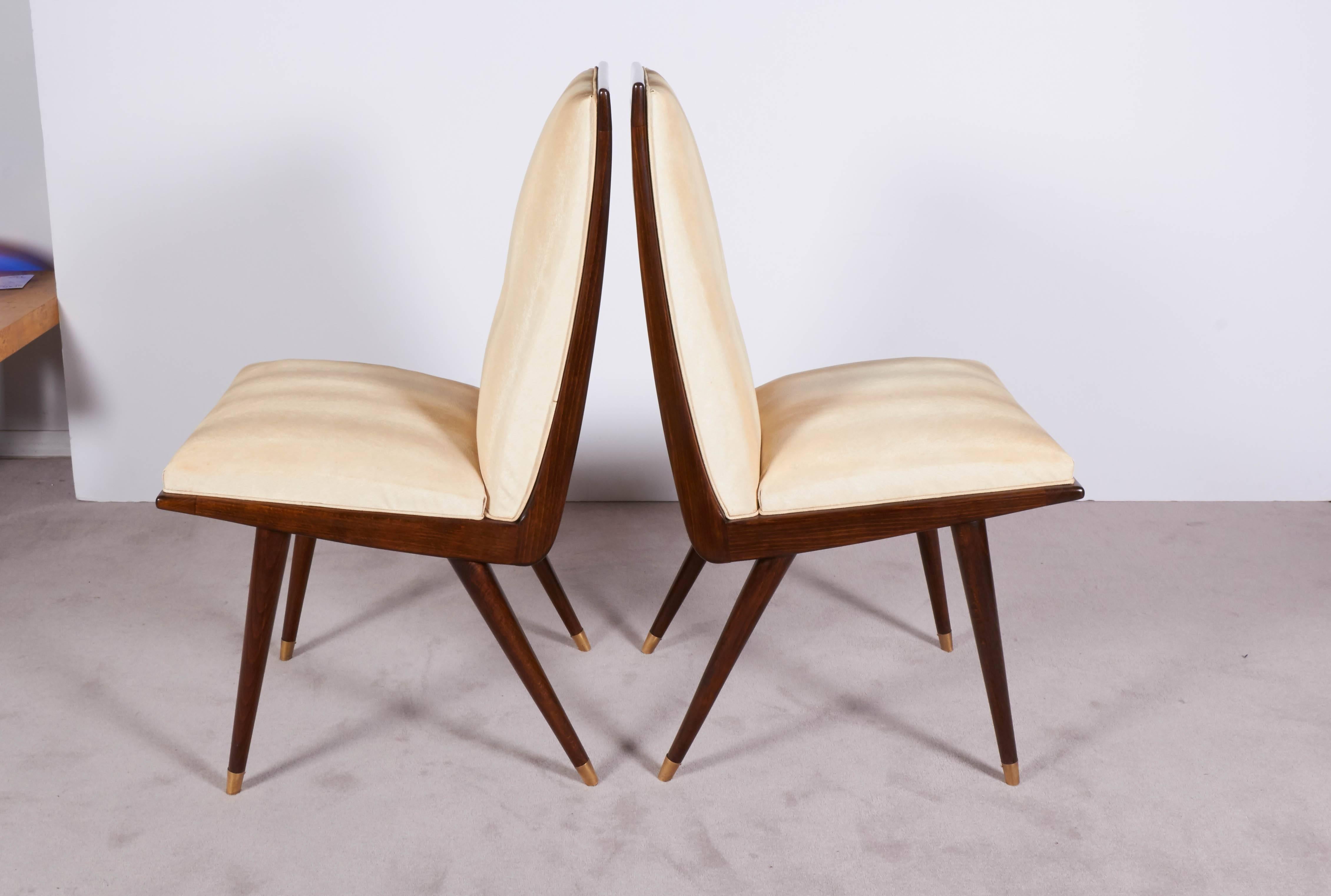 Mid-Century Modern Set of Six French 1950s Chairs in Ivory Leatherette