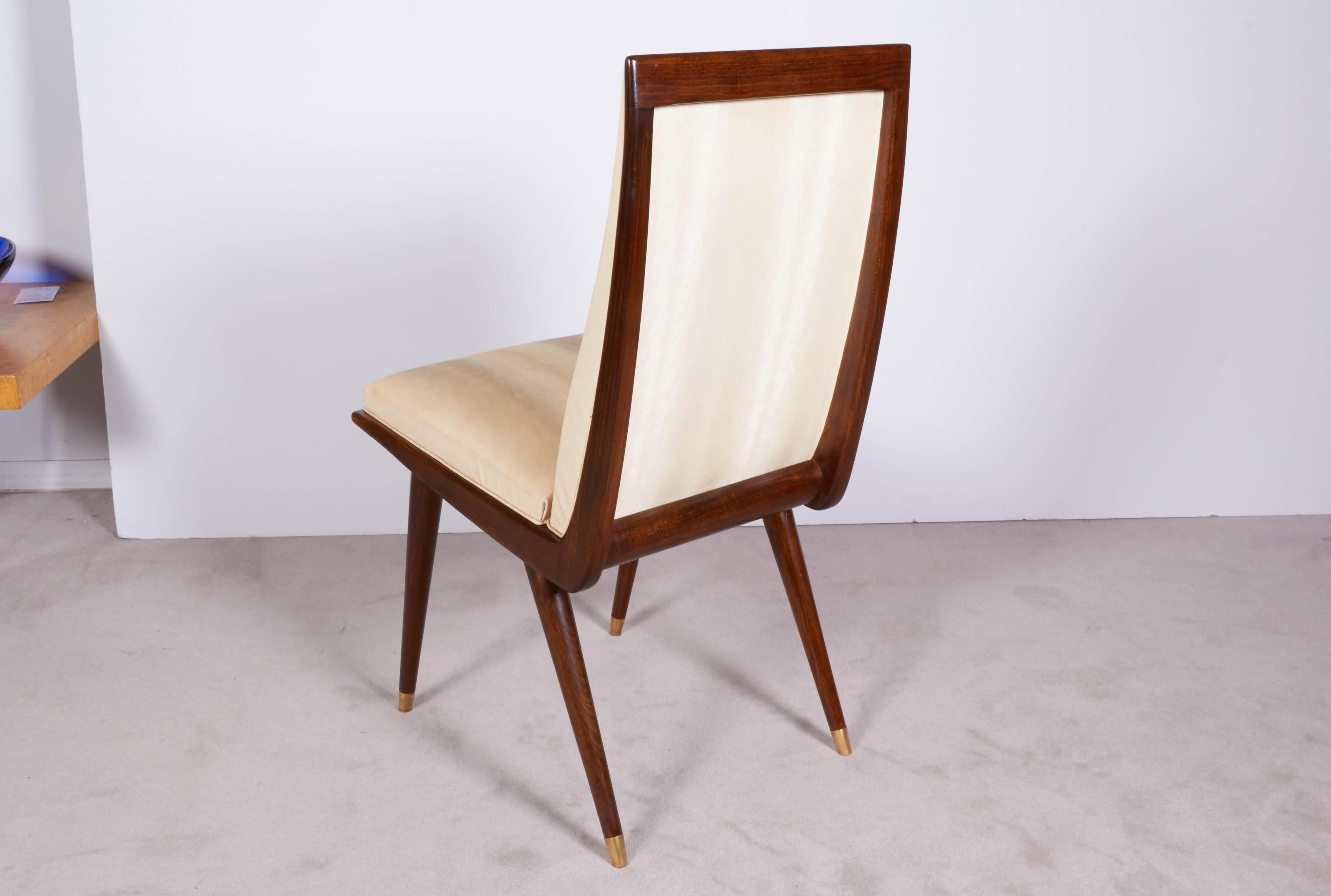 Set of Six French 1950s Chairs in Ivory Leatherette In Good Condition In New York, NY