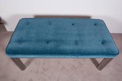 Mid-Century Chrome Bench with Peacock Blue Velvet Seat