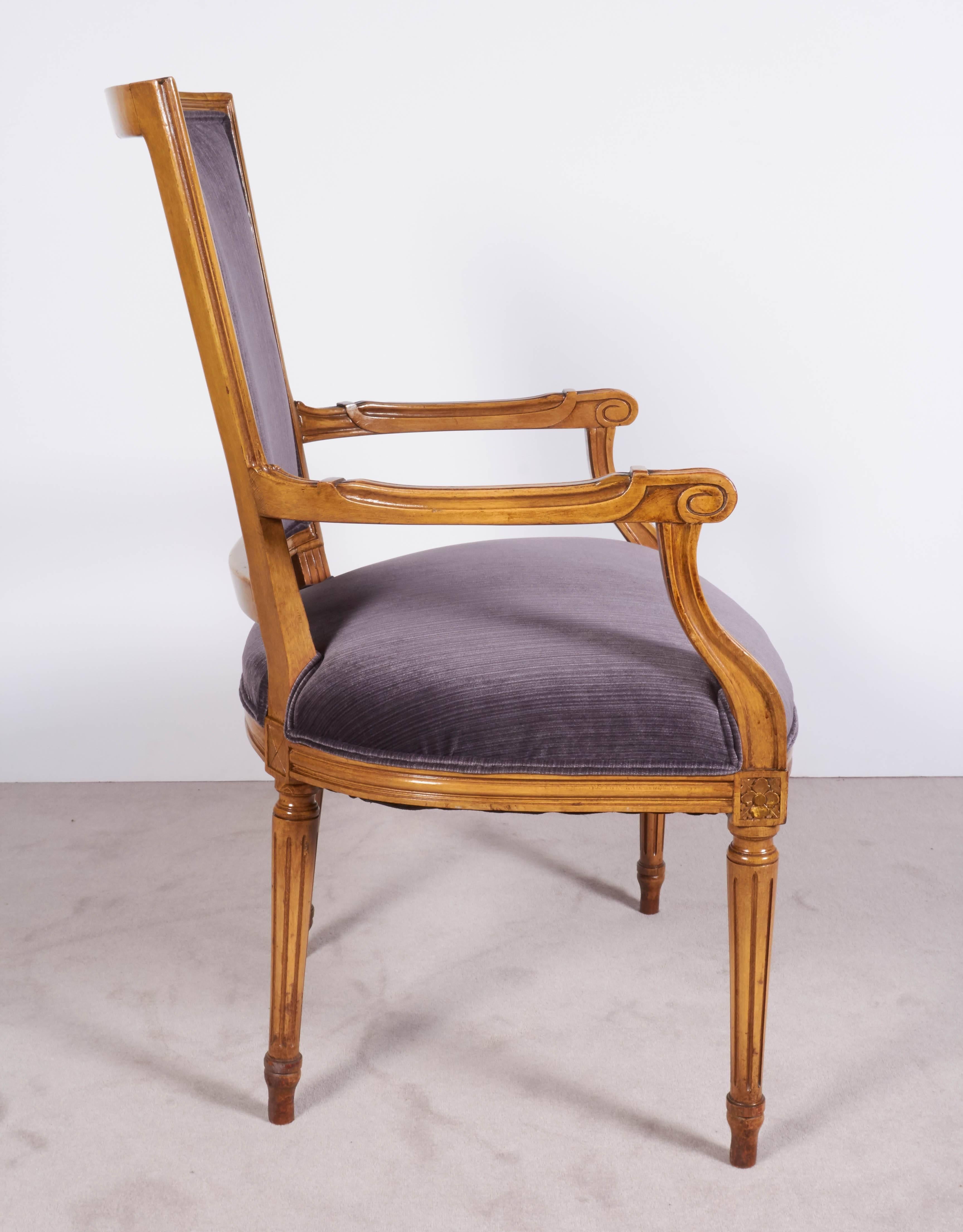 Mid-20th Century Set of Six Maison Jansen Louis XVI Style Dining Chairs in Lavender-Grey Velvet