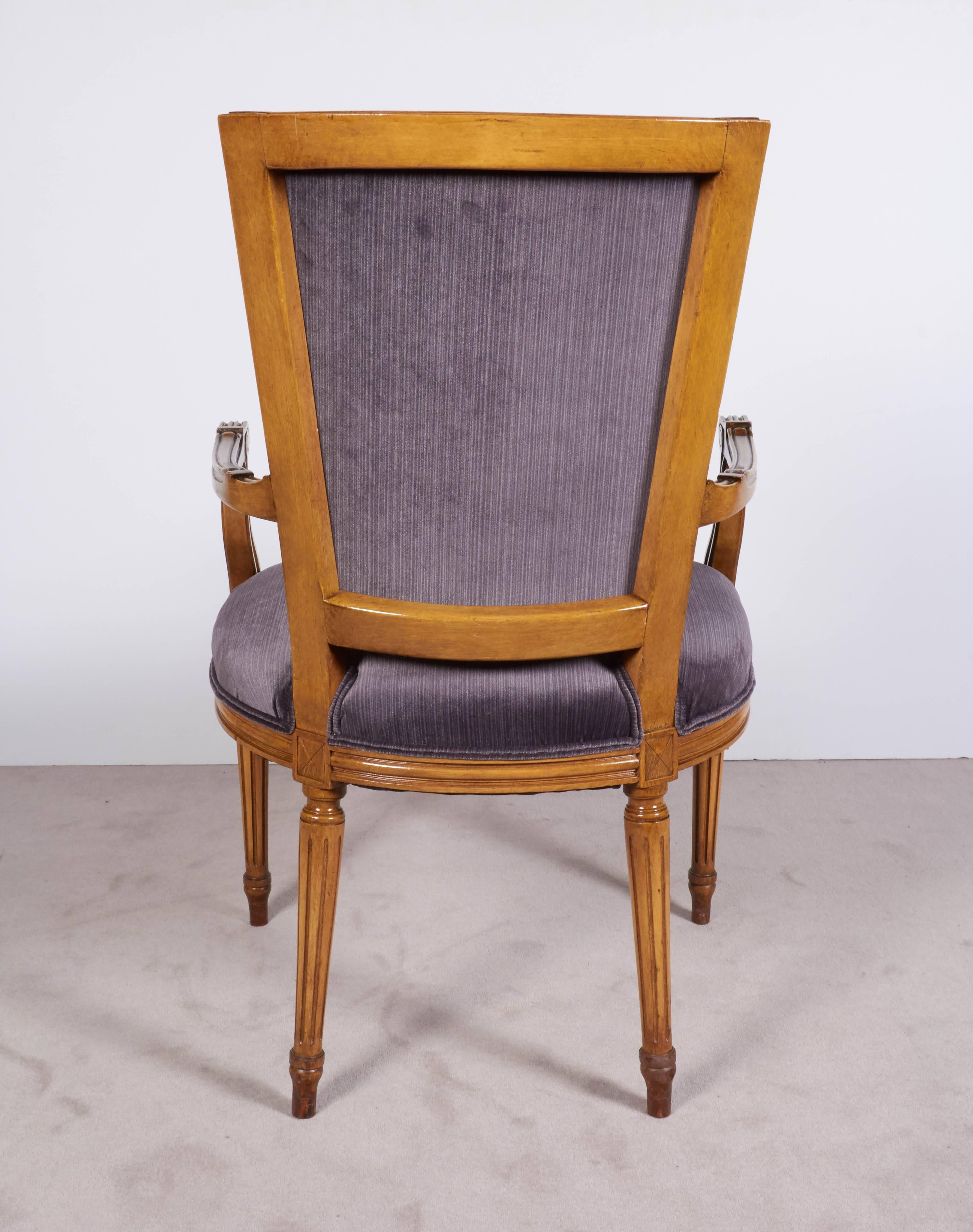 Set of Six Maison Jansen Louis XVI Style Dining Chairs in Lavender-Grey Velvet 1