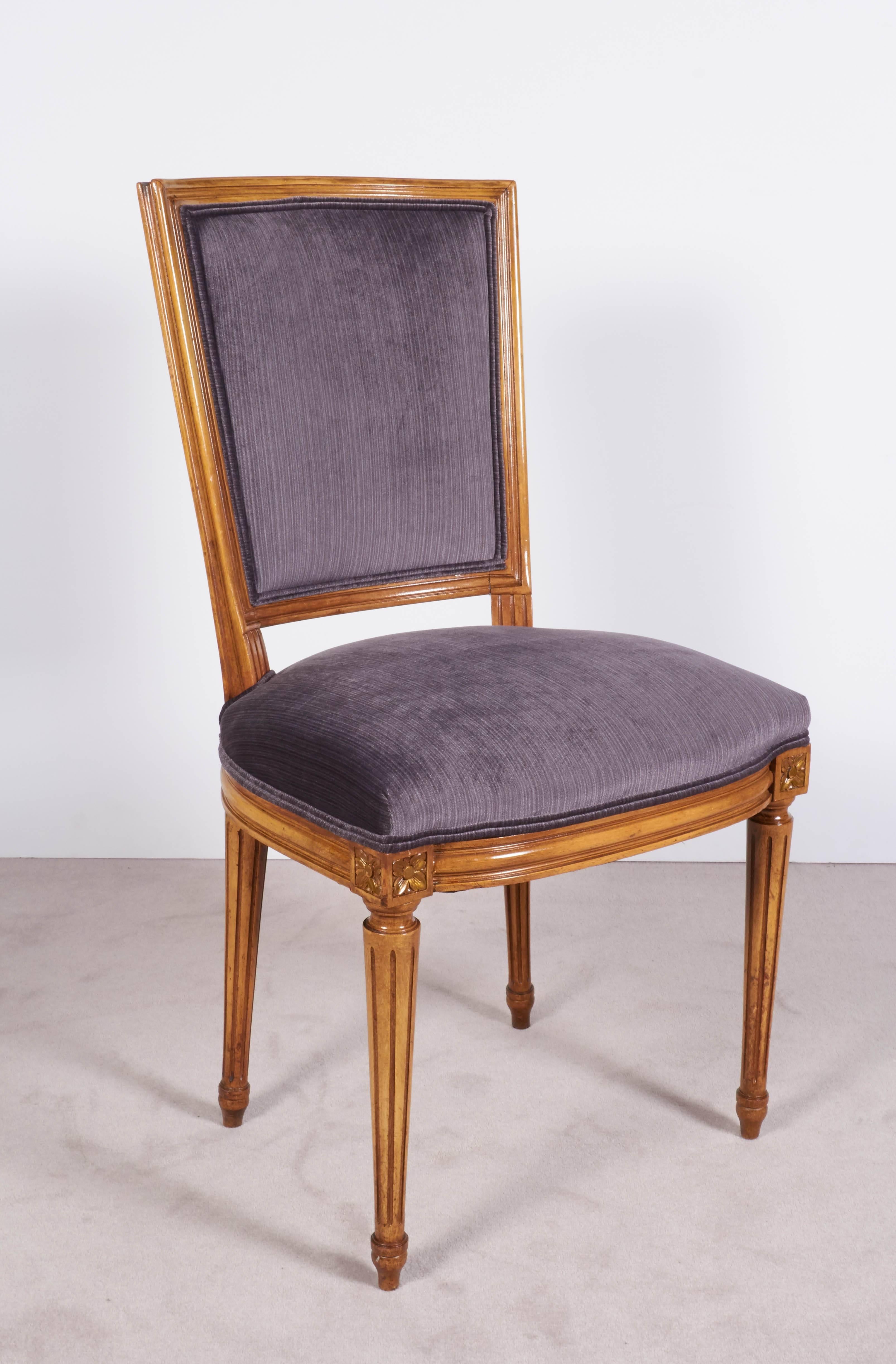 Set of Six Maison Jansen Louis XVI Style Dining Chairs in Lavender-Grey Velvet 2