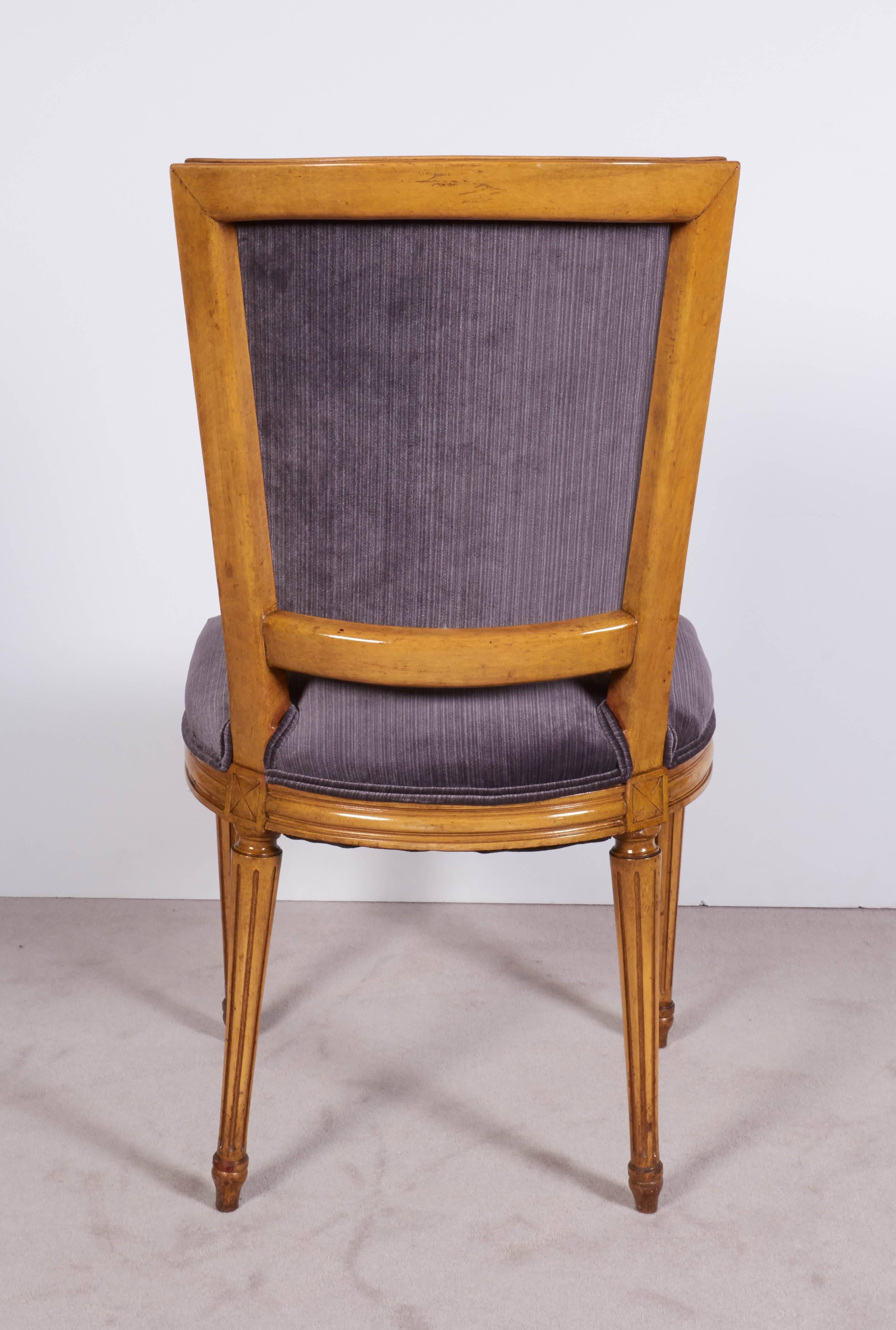 Set of Six Maison Jansen Louis XVI Style Dining Chairs in Lavender-Grey Velvet 4