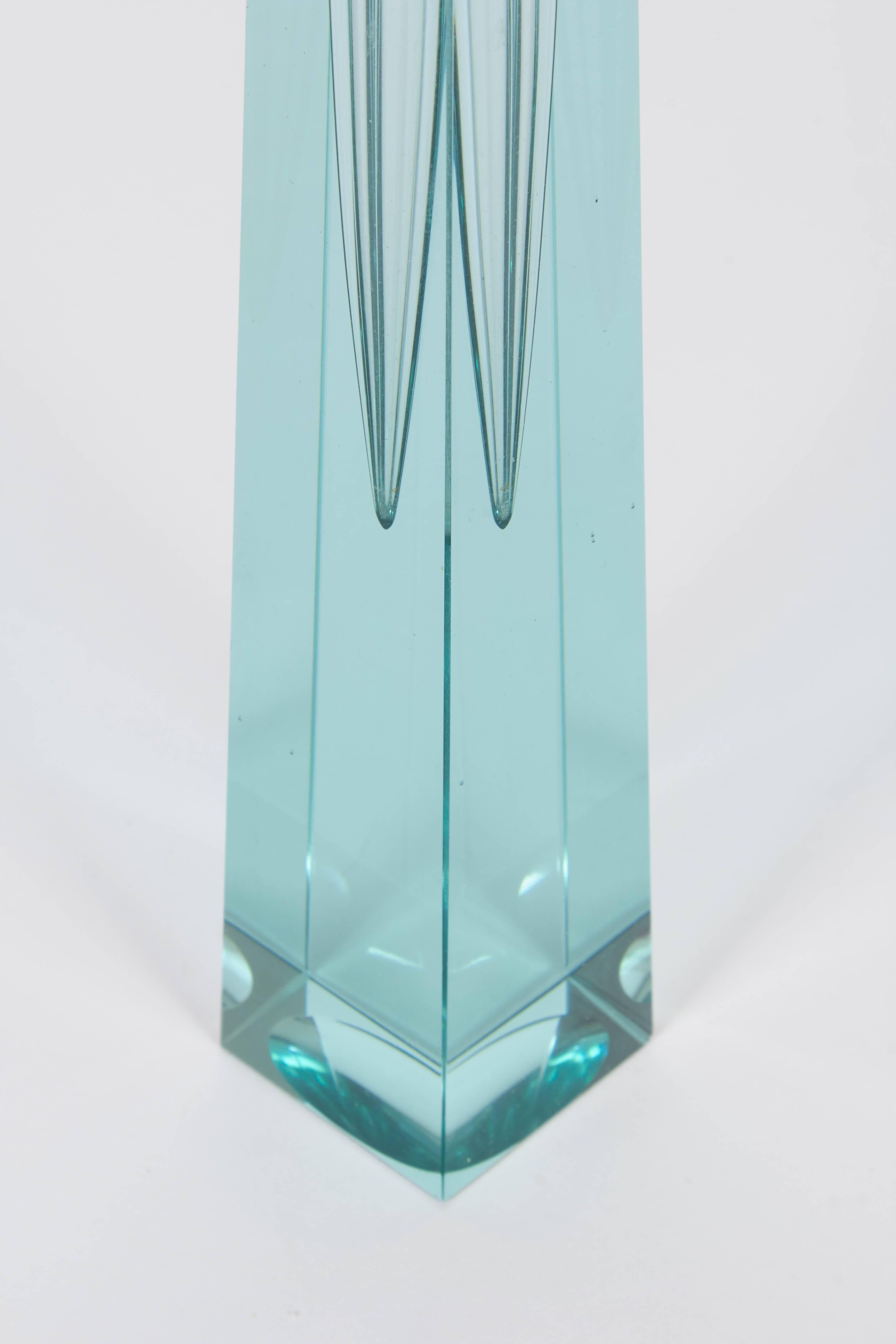 Mid-Century Modern 1960s Czech Aqua Crystal Bud Vase in the Manner of Pavel Hlava