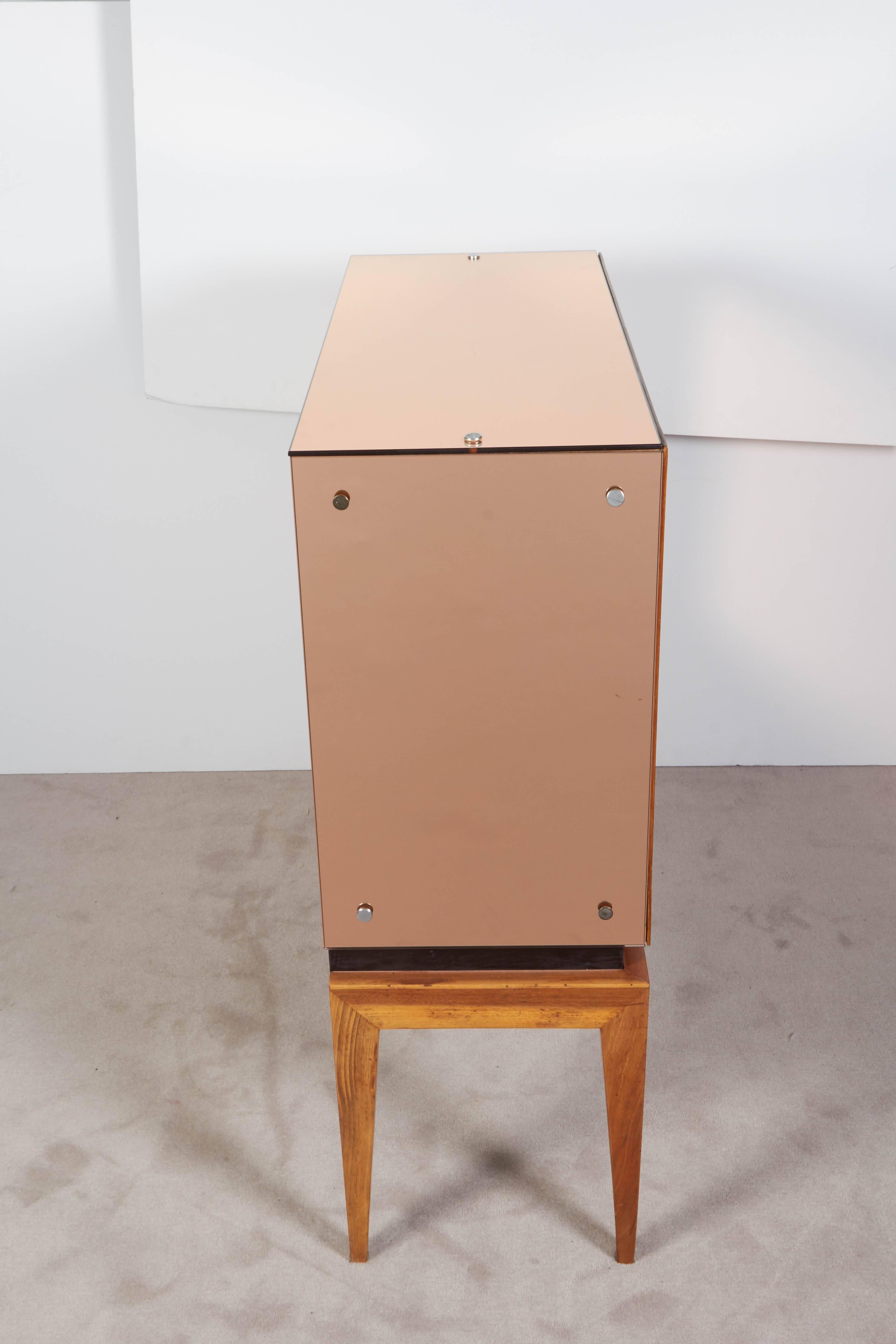 Mid-Century Modern Locking Cabinet with Rose-Tinted Mirrors 2