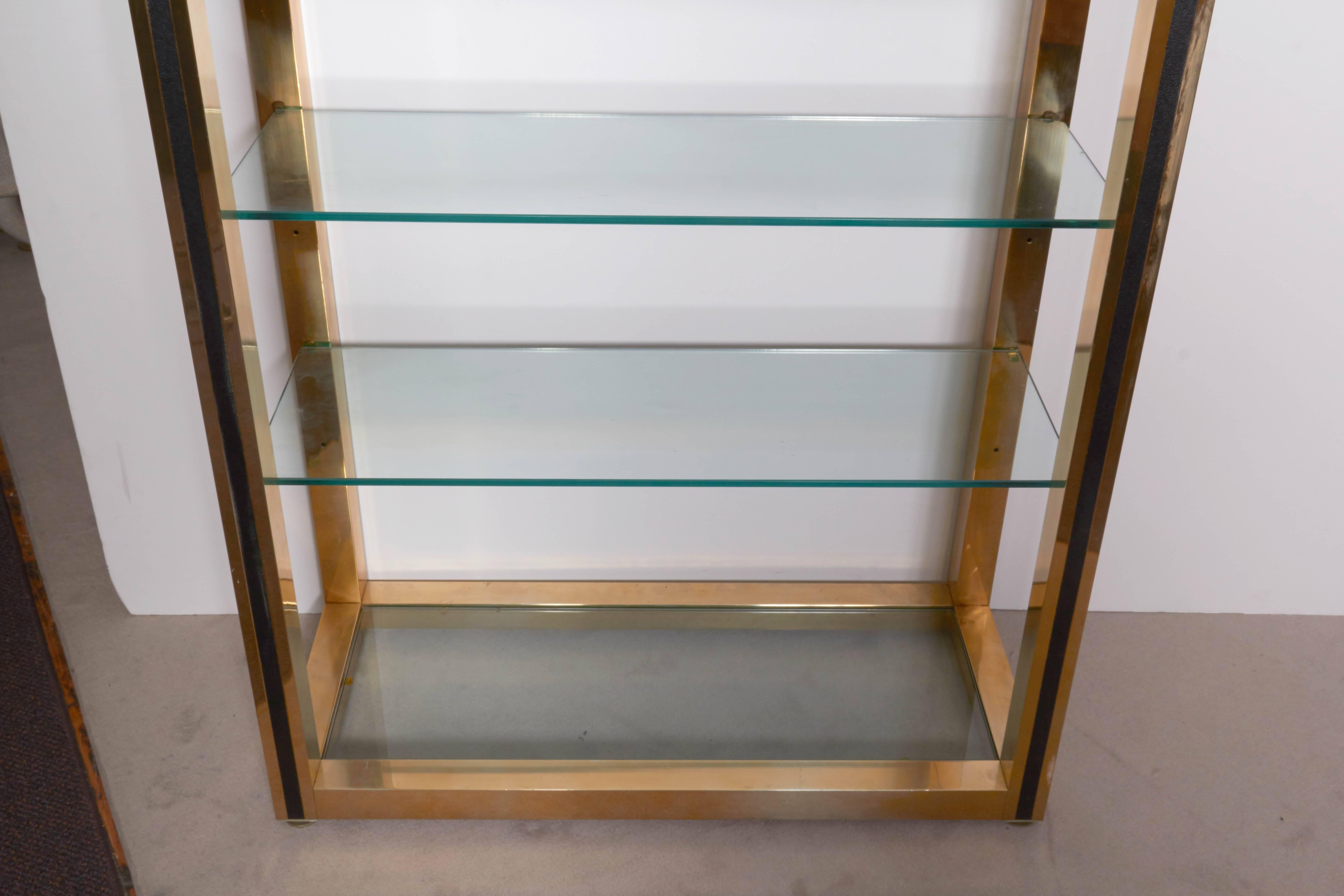 Mid-Century Modern Milo Baughman Style 1970s Brass Etagere with Faux Leather Accent