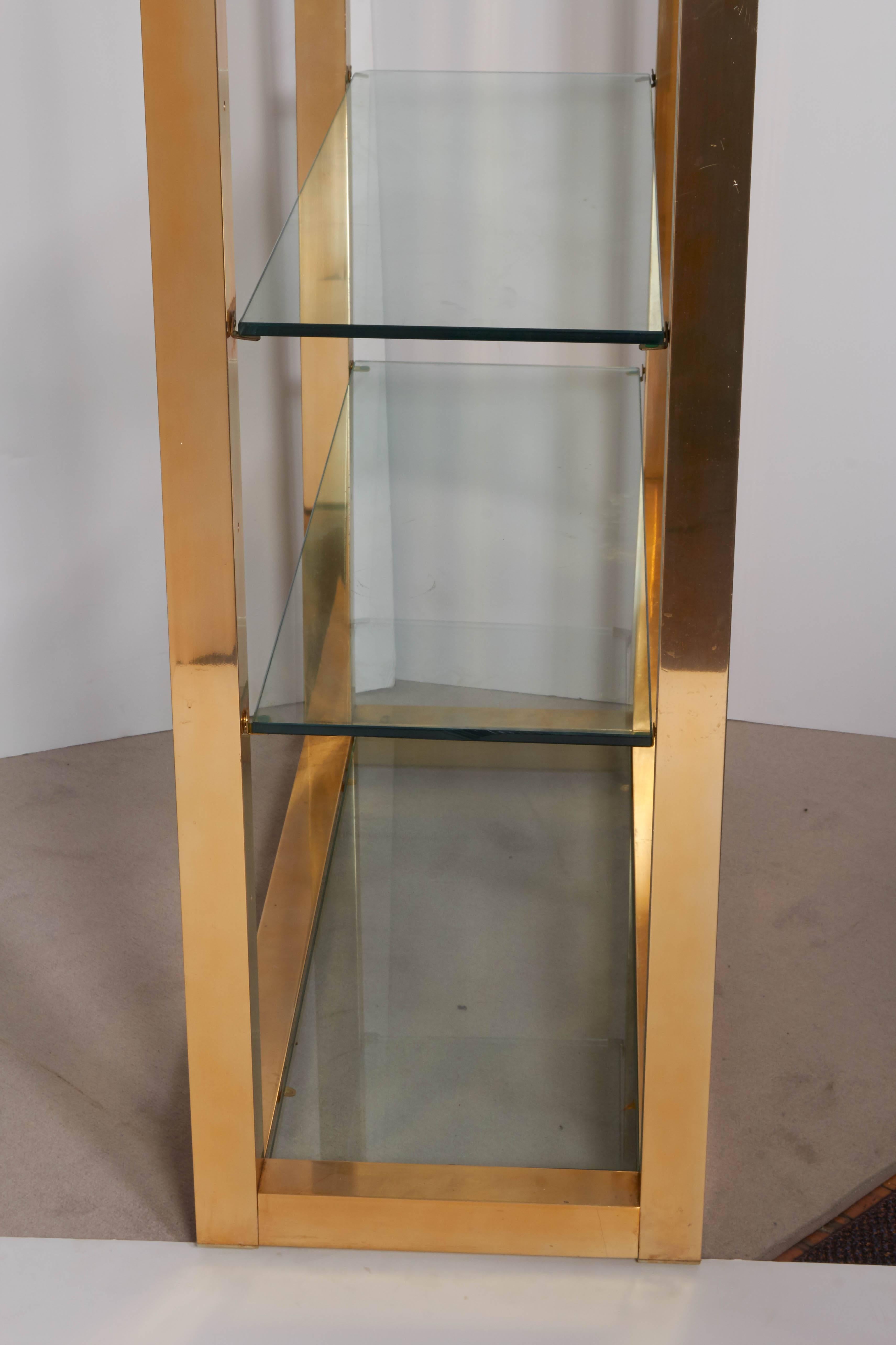 Late 20th Century Milo Baughman Style 1970s Brass Etagere with Faux Leather Accent