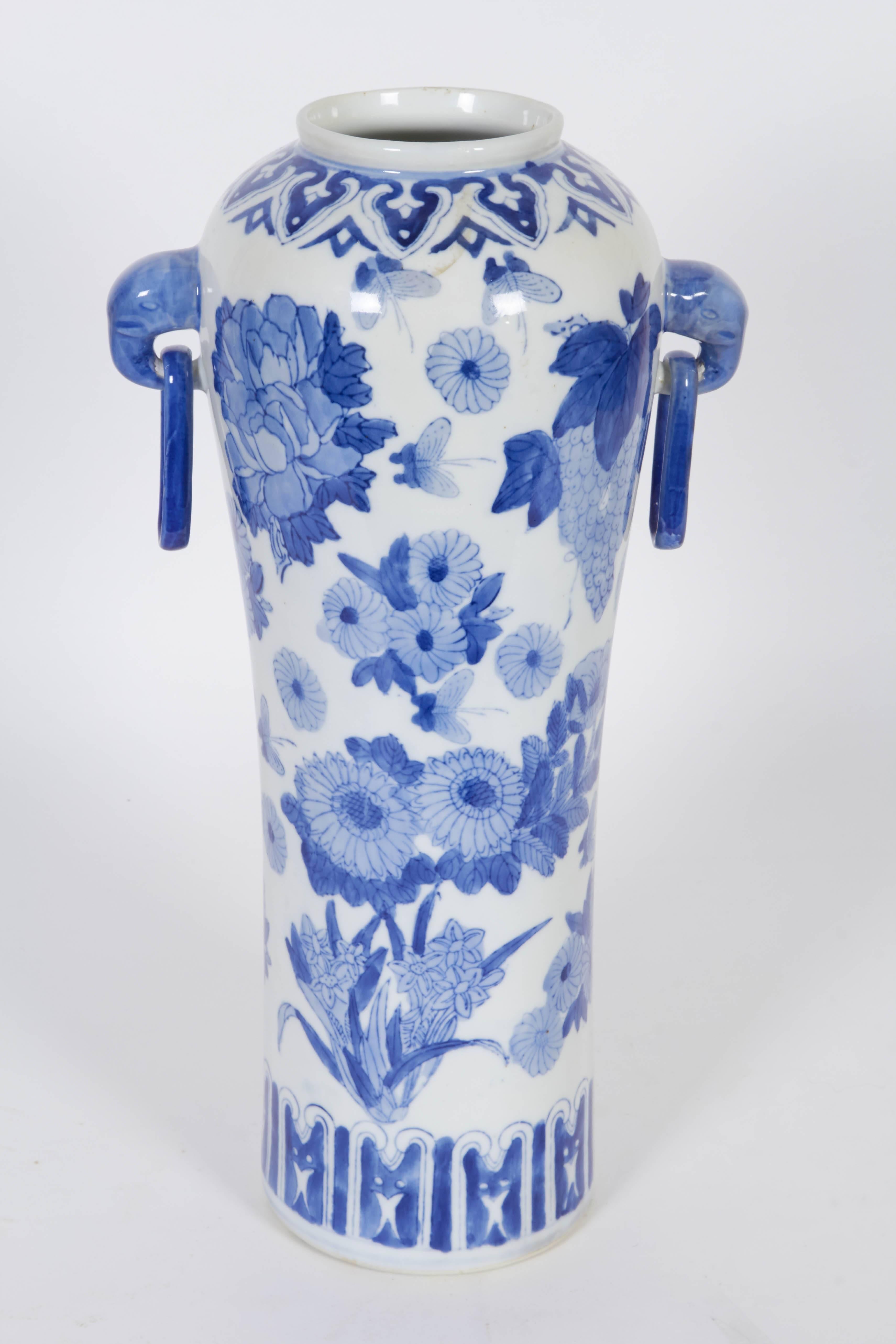 20th Century Pair of Chinese Blue and White Porcelain Meiping Style Vases