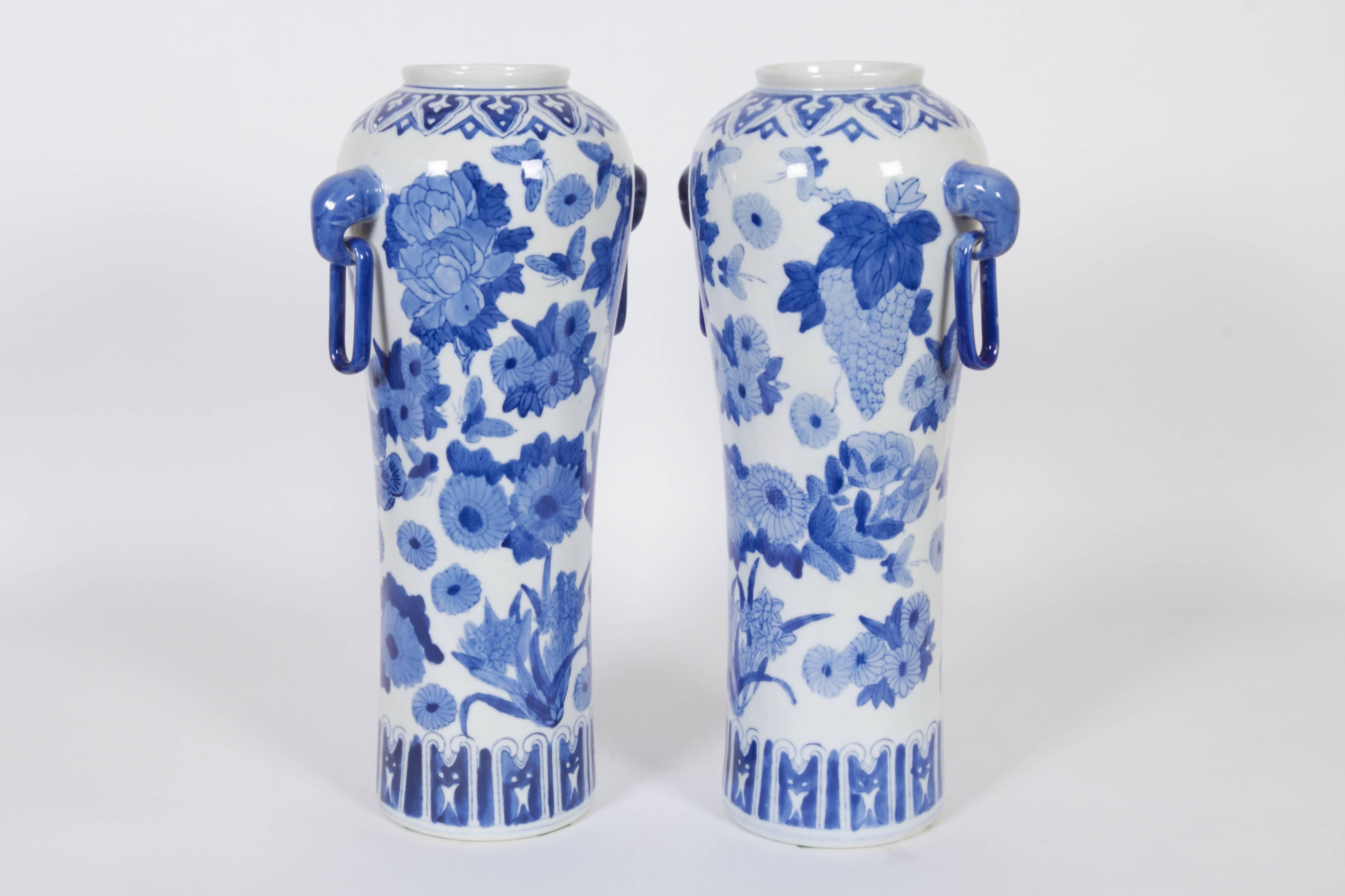 Pair of Chinese Blue and White Porcelain Meiping Style Vases 2