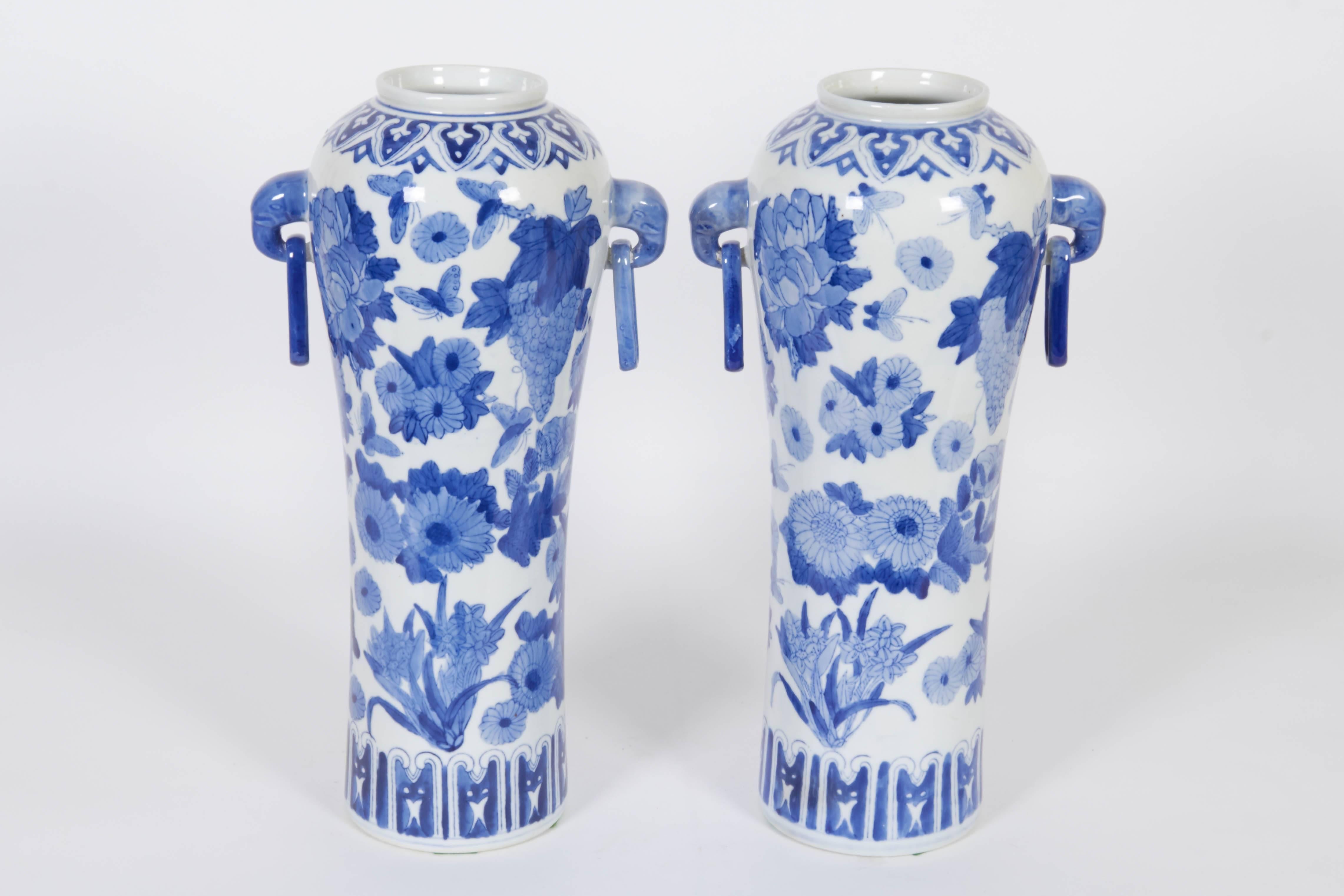 Pair of Chinese Blue and White Porcelain Meiping Style Vases 3