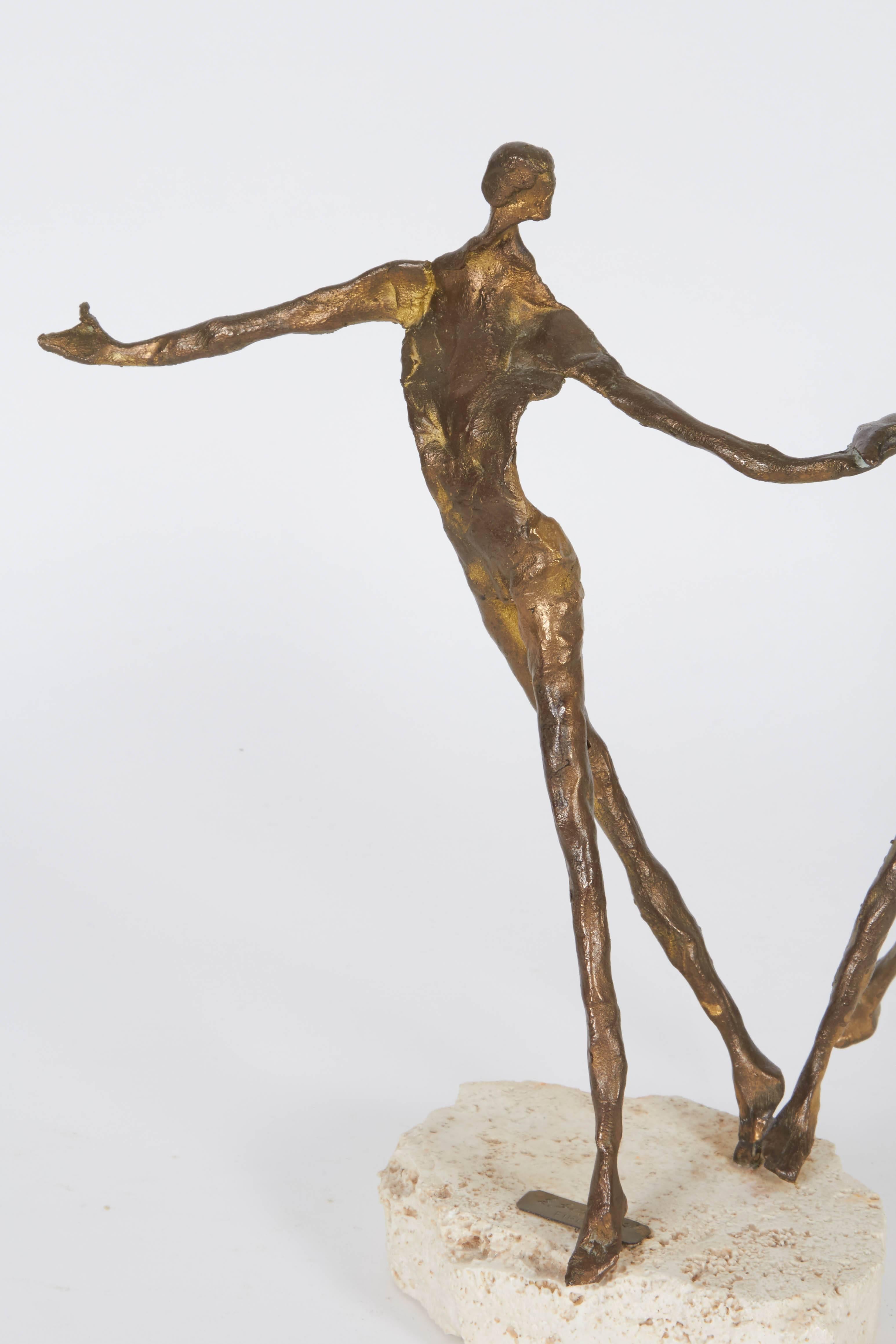 Brutalist Emanuele Scarnicci Abstract Bronze Sculpture with Two Dancers, Signed