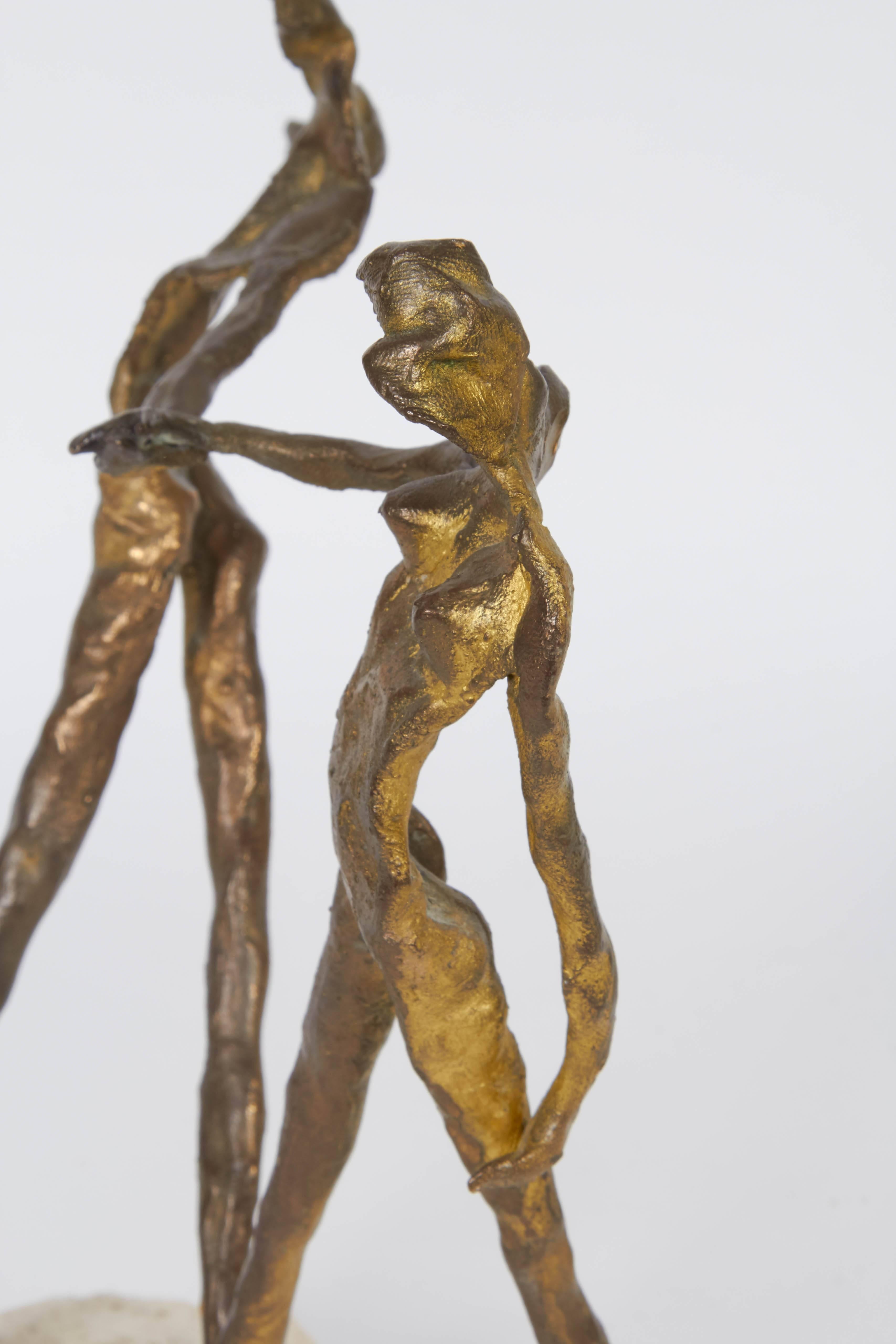 Mid-20th Century Emanuele Scarnicci Abstract Bronze Sculpture with Two Dancers, Signed