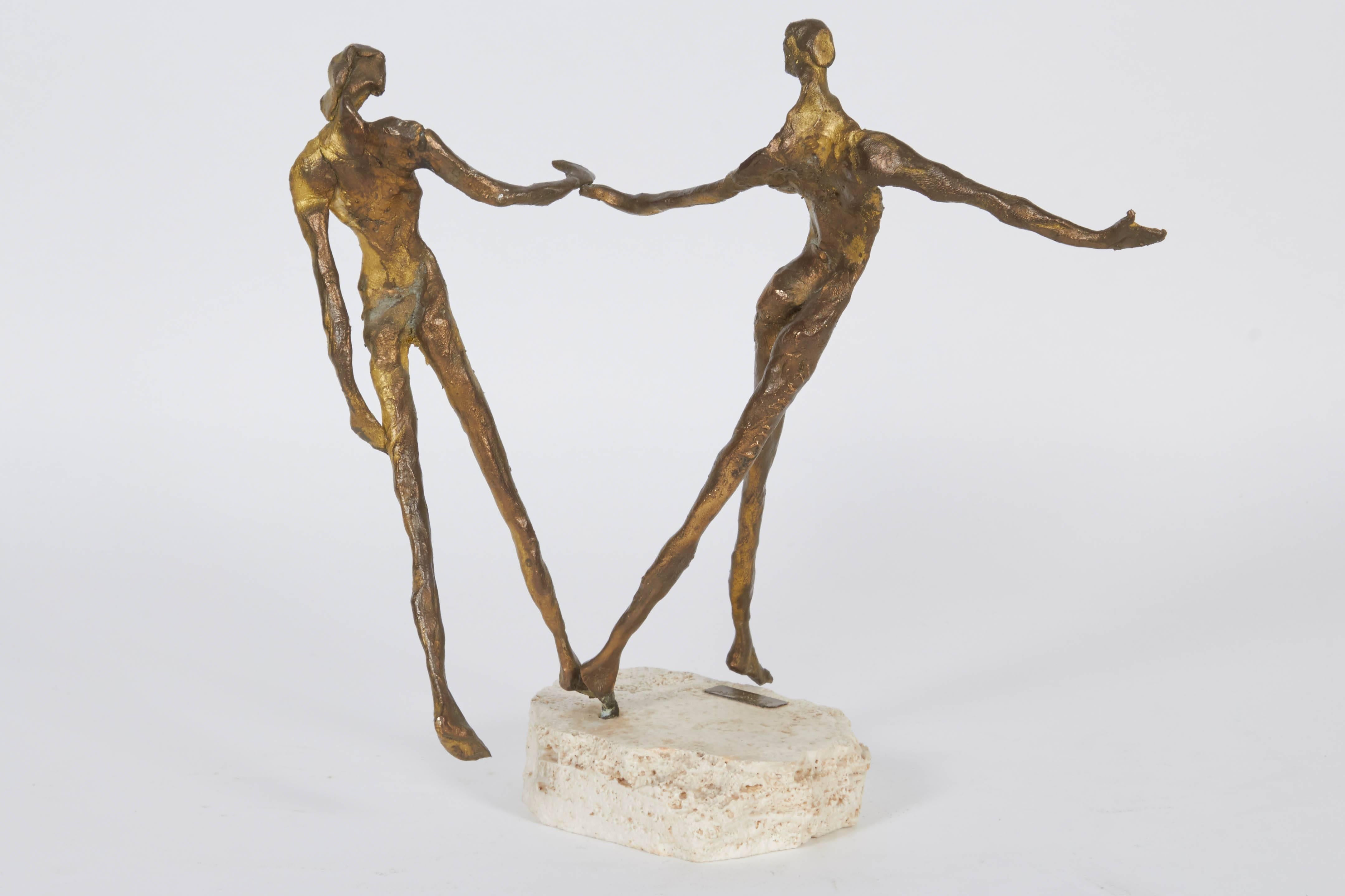 Emanuele Scarnicci Abstract Bronze Sculpture with Two Dancers, Signed 1