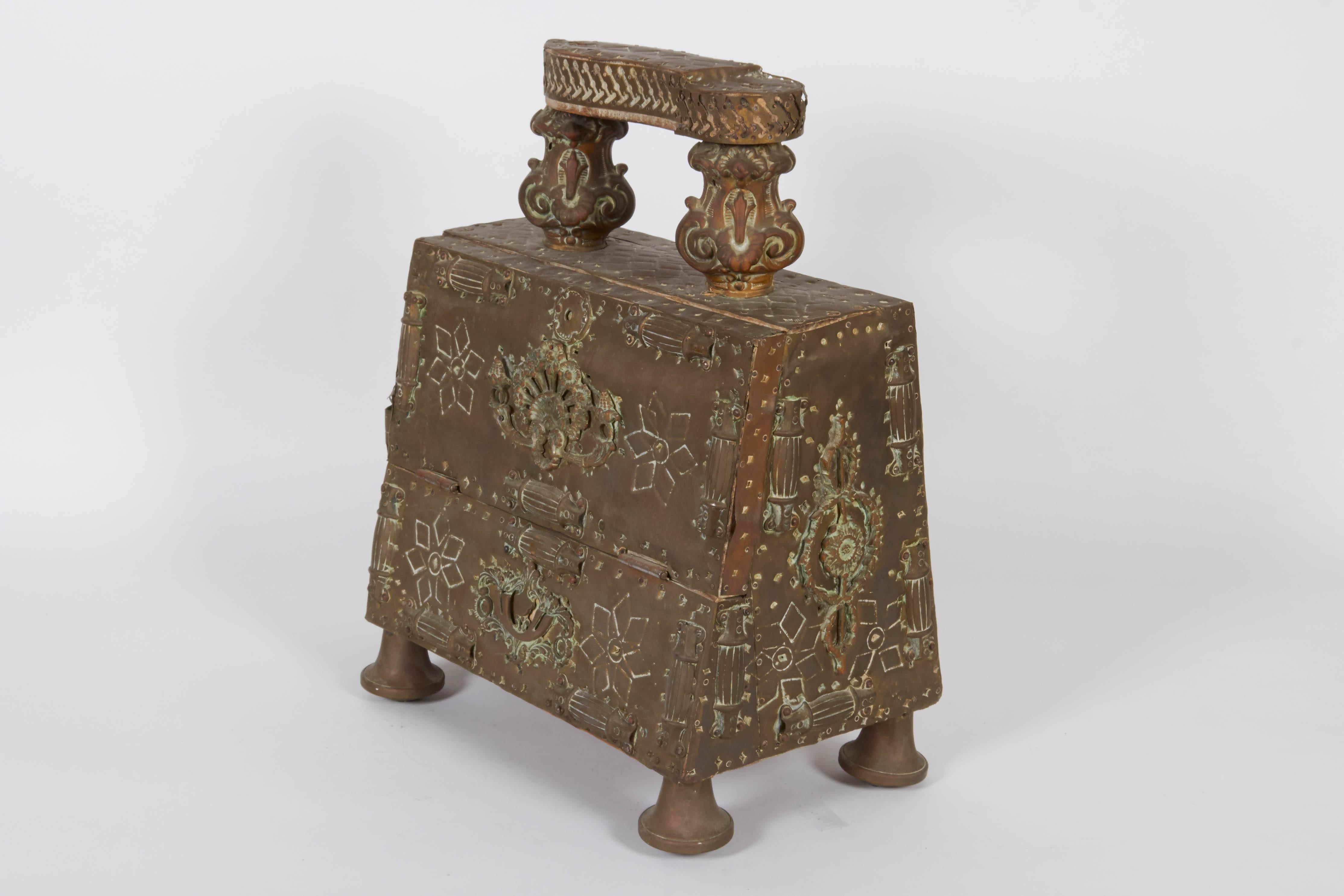 Moroccan Early 20th Century Incised Brass Shoe Shine Stand 2