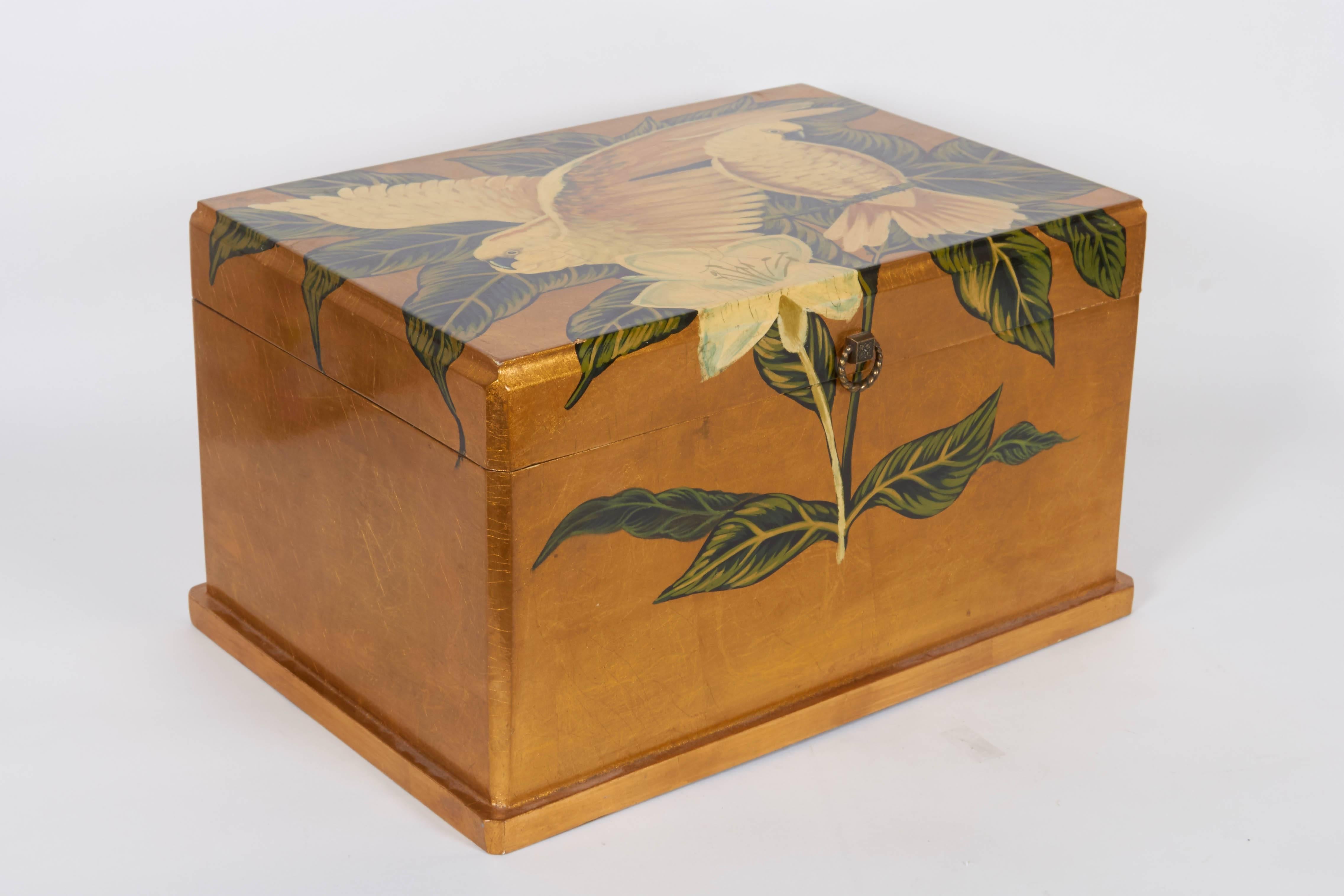 Hand-Painted Gold Leaf Jewelry Box with Cockatoos 1