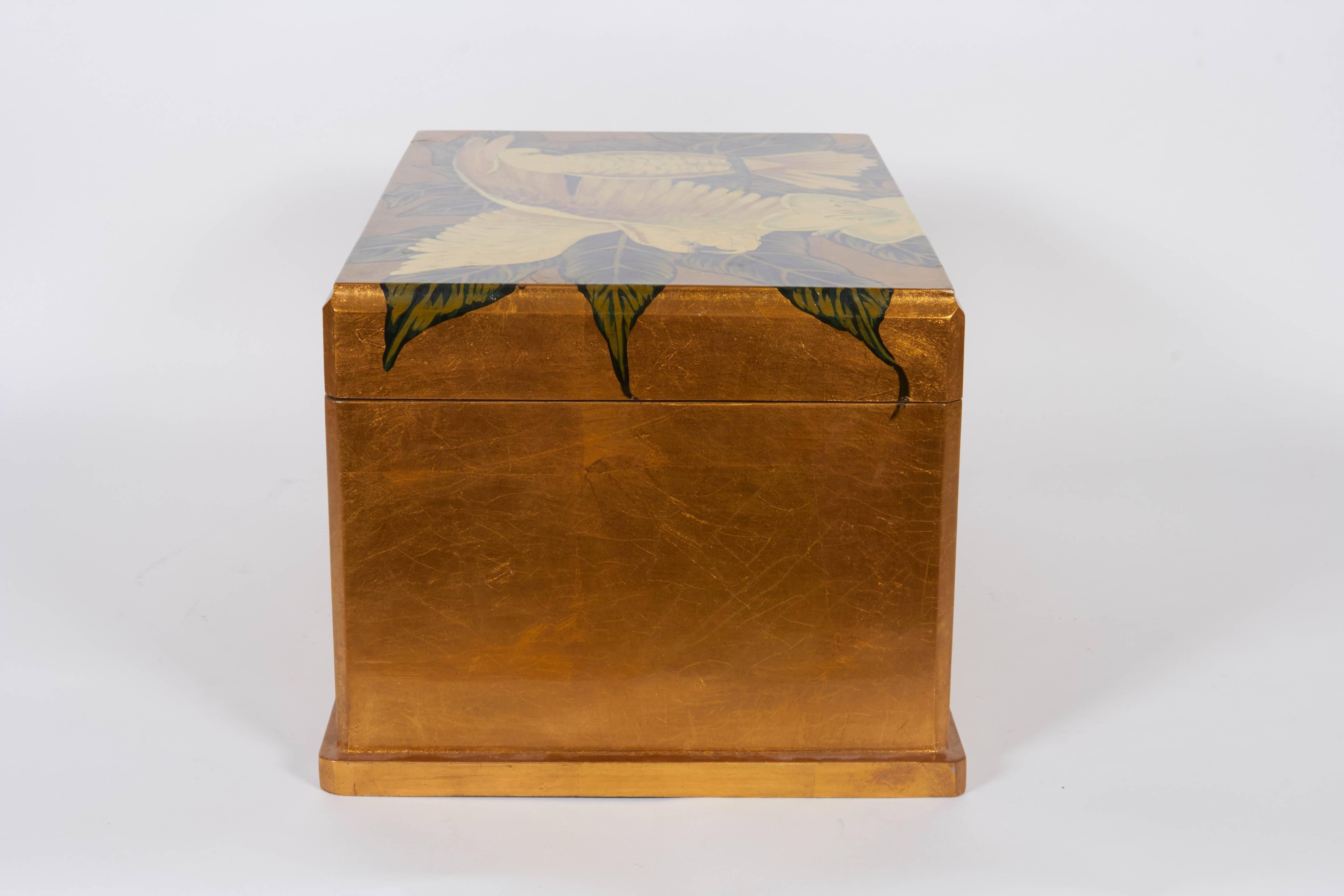 Hand-Painted Gold Leaf Jewelry Box with Cockatoos 2