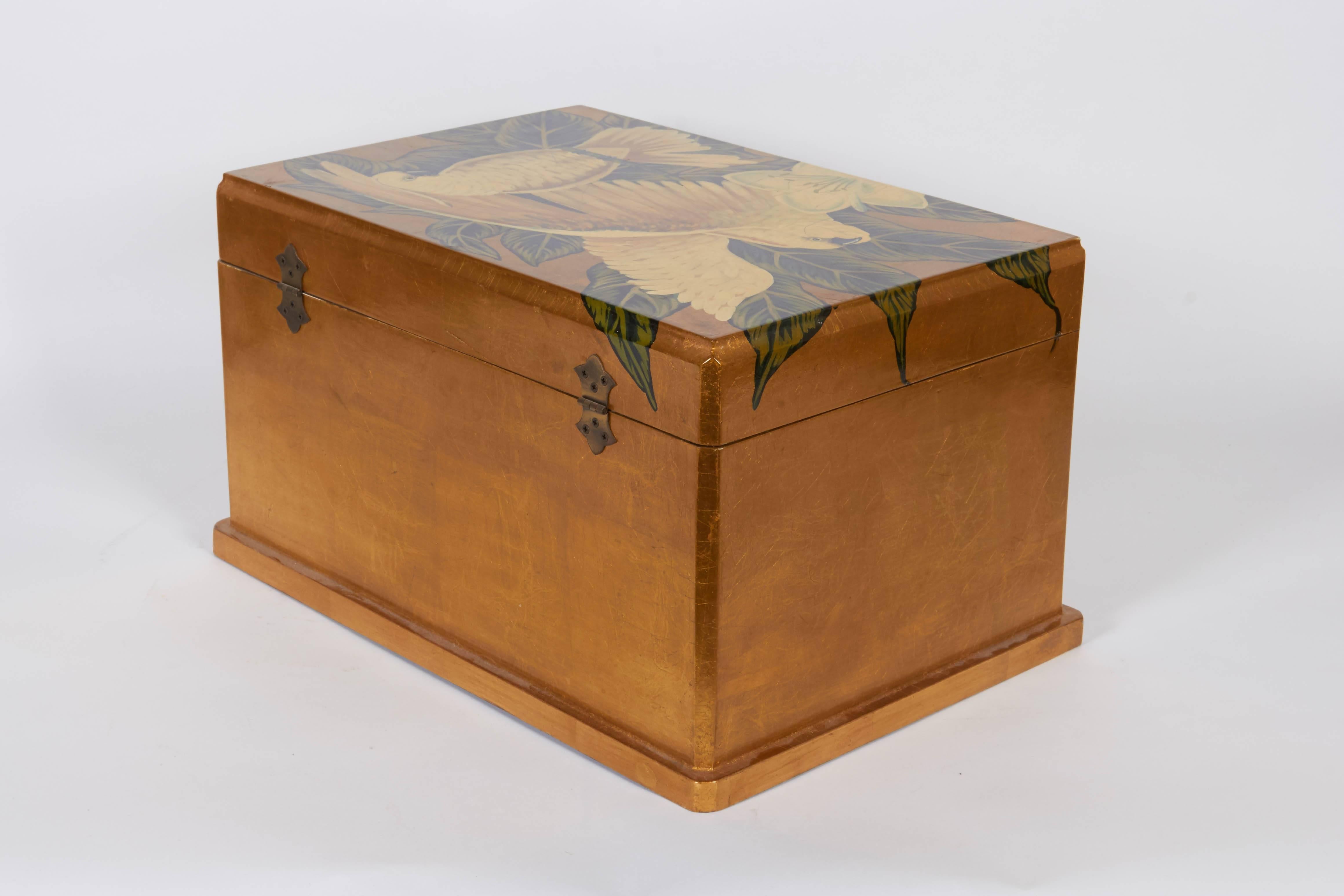 Hand-Painted Gold Leaf Jewelry Box with Cockatoos 3