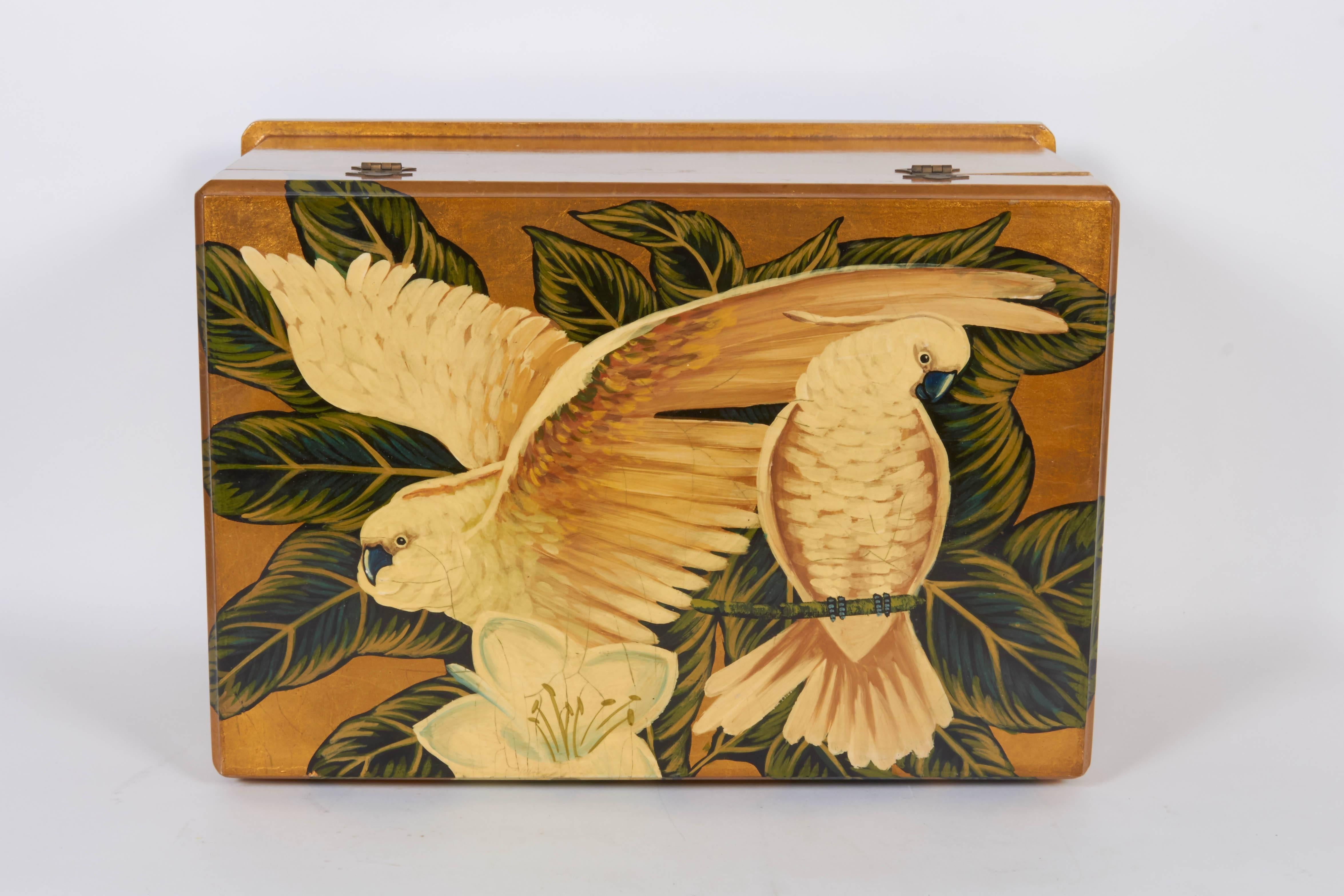 Hand-Painted Gold Leaf Jewelry Box with Cockatoos 4