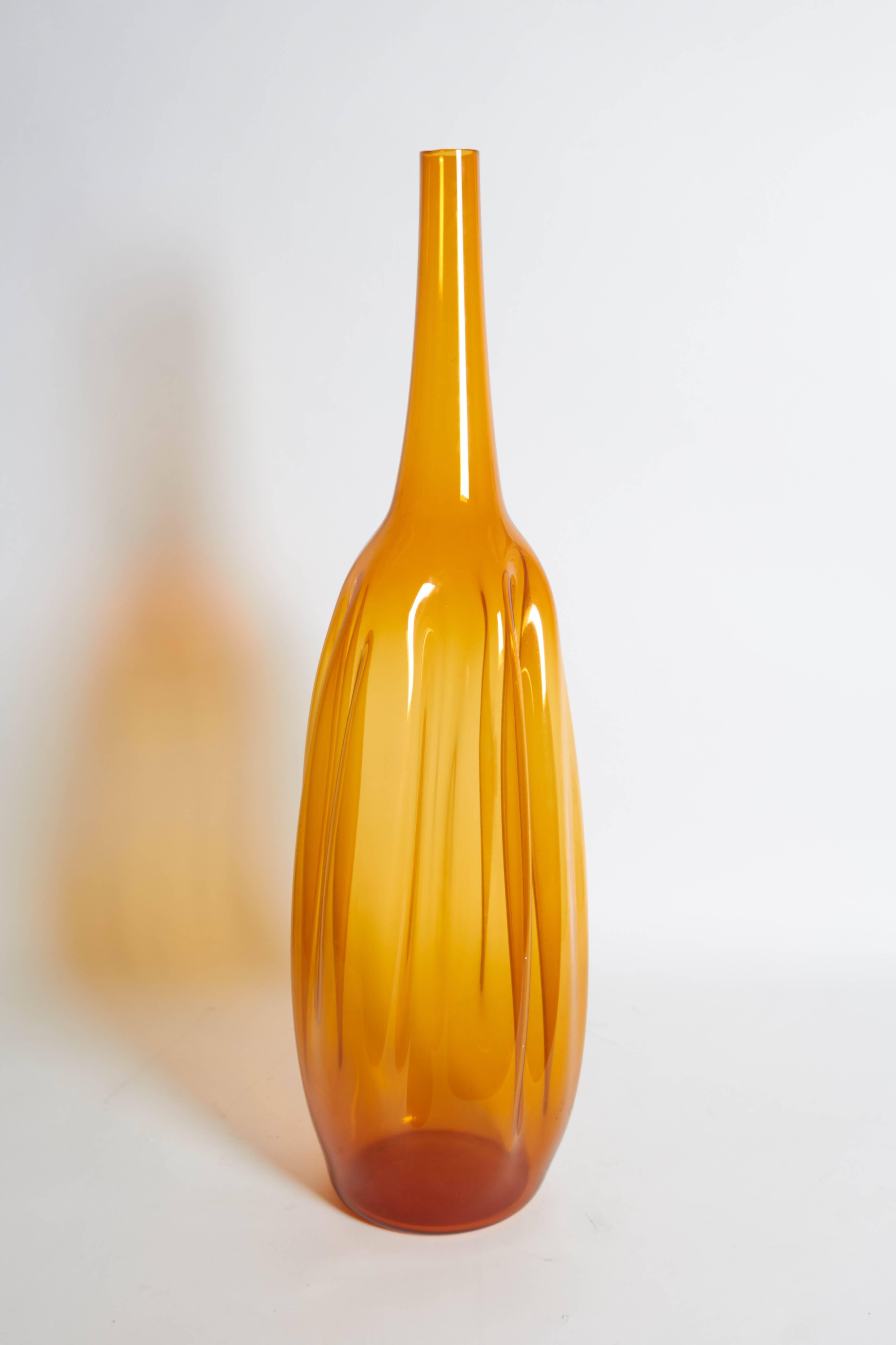 Mid-Century Modern Zeller 1960s Blown Glass Amber Vase