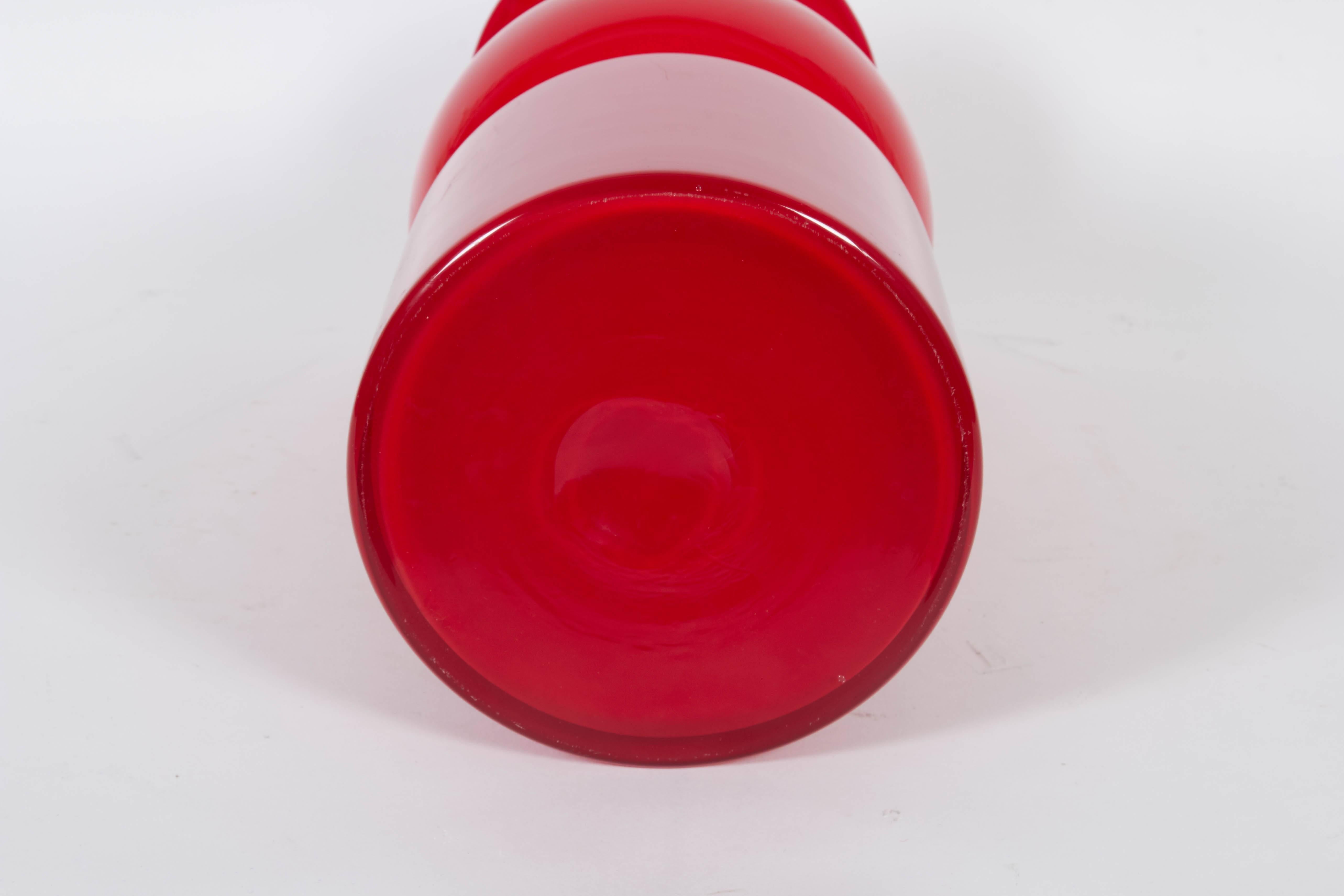 Mid-Century Modern Manner of Per Lutken for Holmegaard Red Cased 'Carnaby' Style Glass Vase