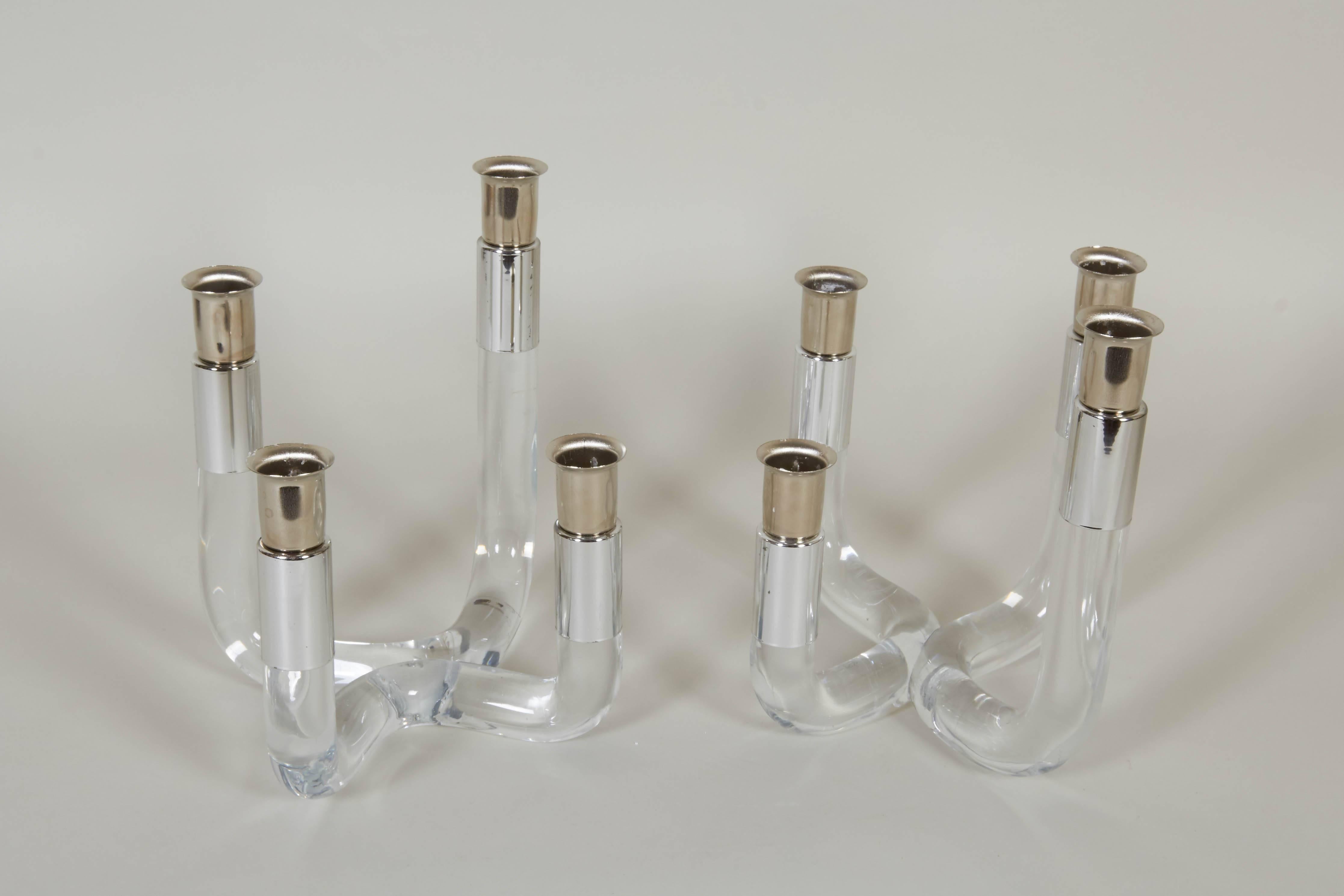 Set of Four Dorothy Thorpe Style Lucite and Chrome Candleholders In Excellent Condition In New York, NY