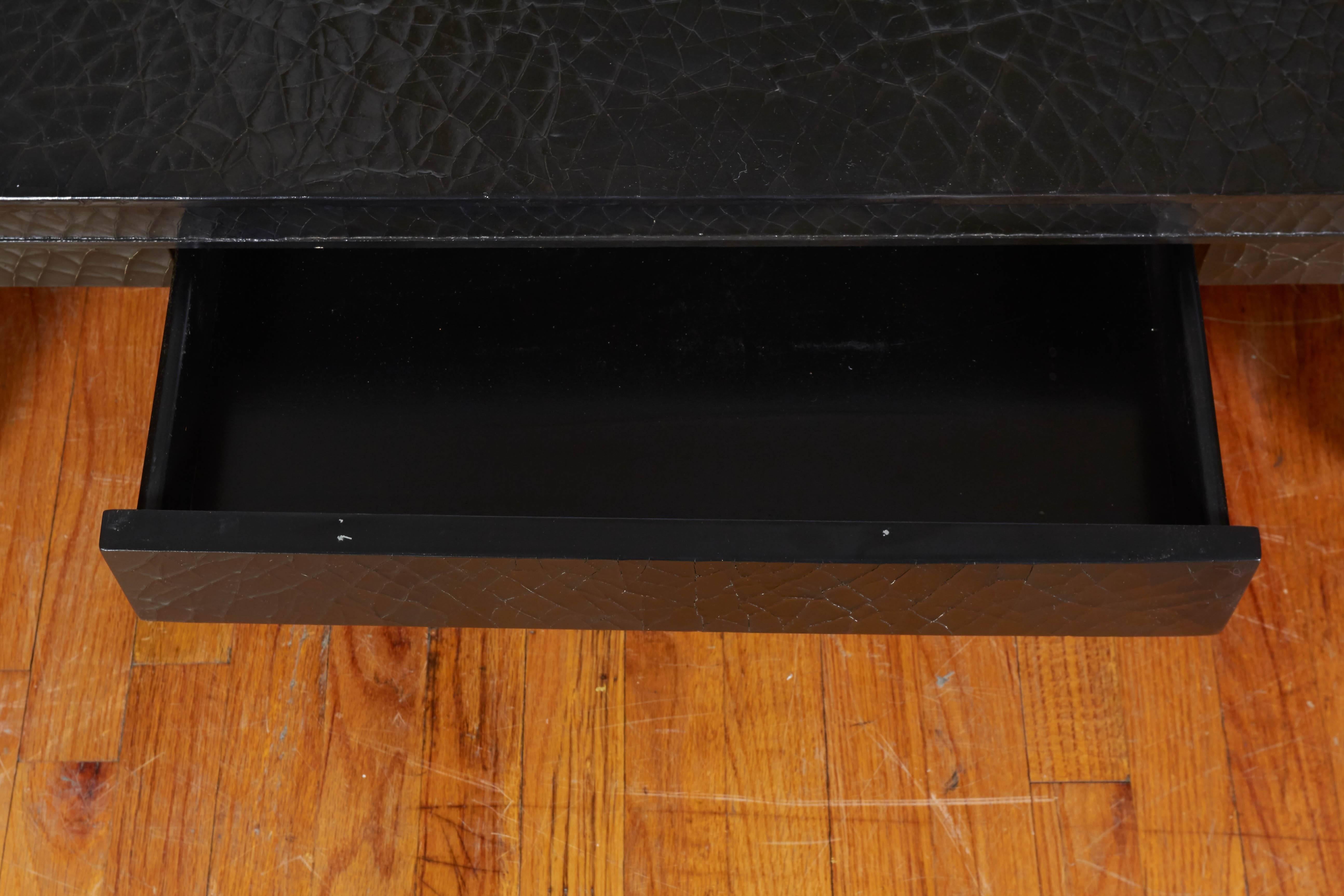 Mid-Century Modern Thomas Pheasant Black Crackle Lacquer Scroll Coffee Table for Baker
