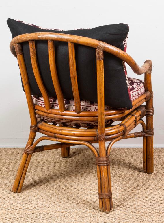 Vintage Rattan Chair with Indian Fabric Cushions at 1stdibs