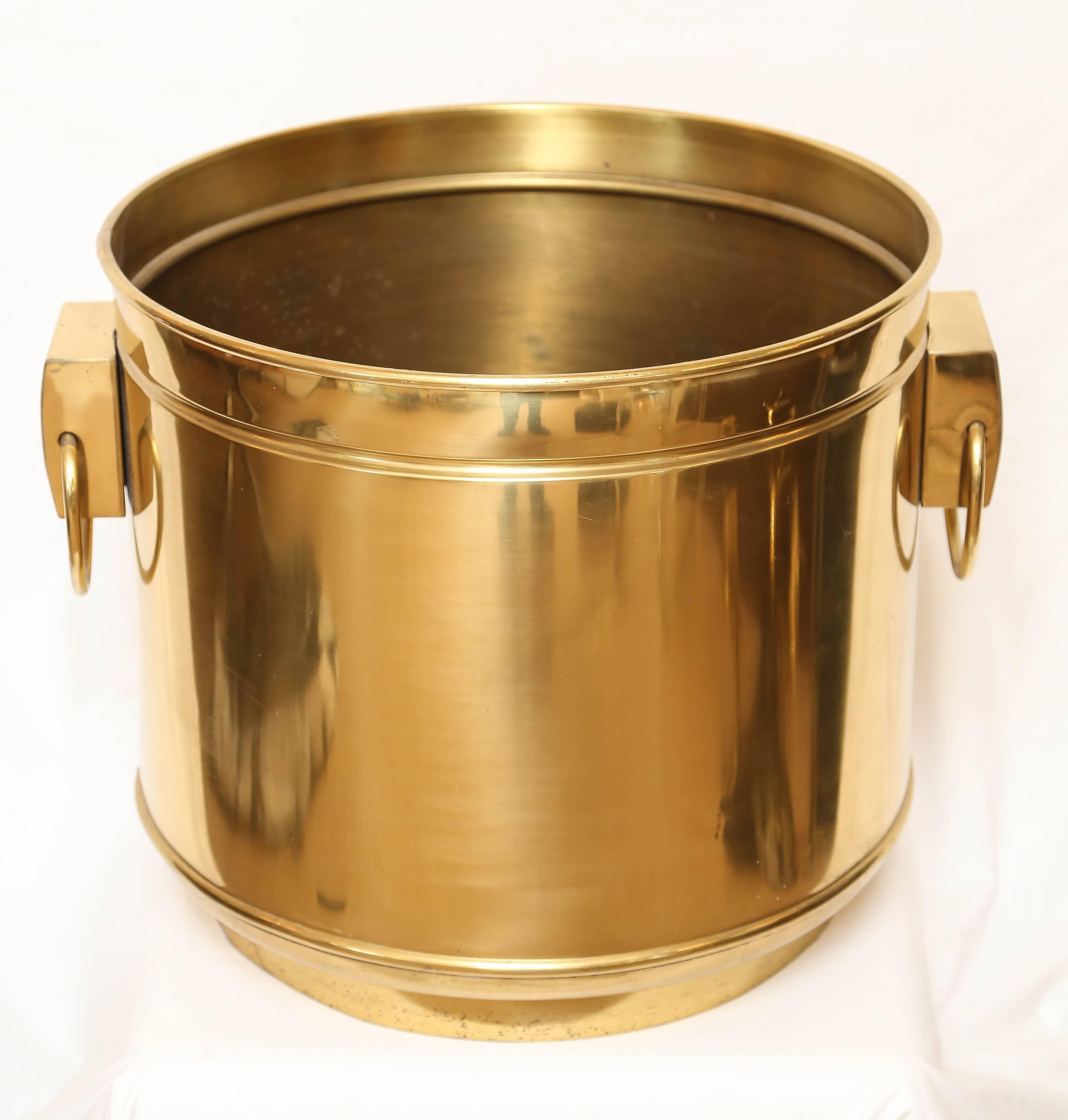 Mid-Century Modern Giant Polished Brass Planter with Handles