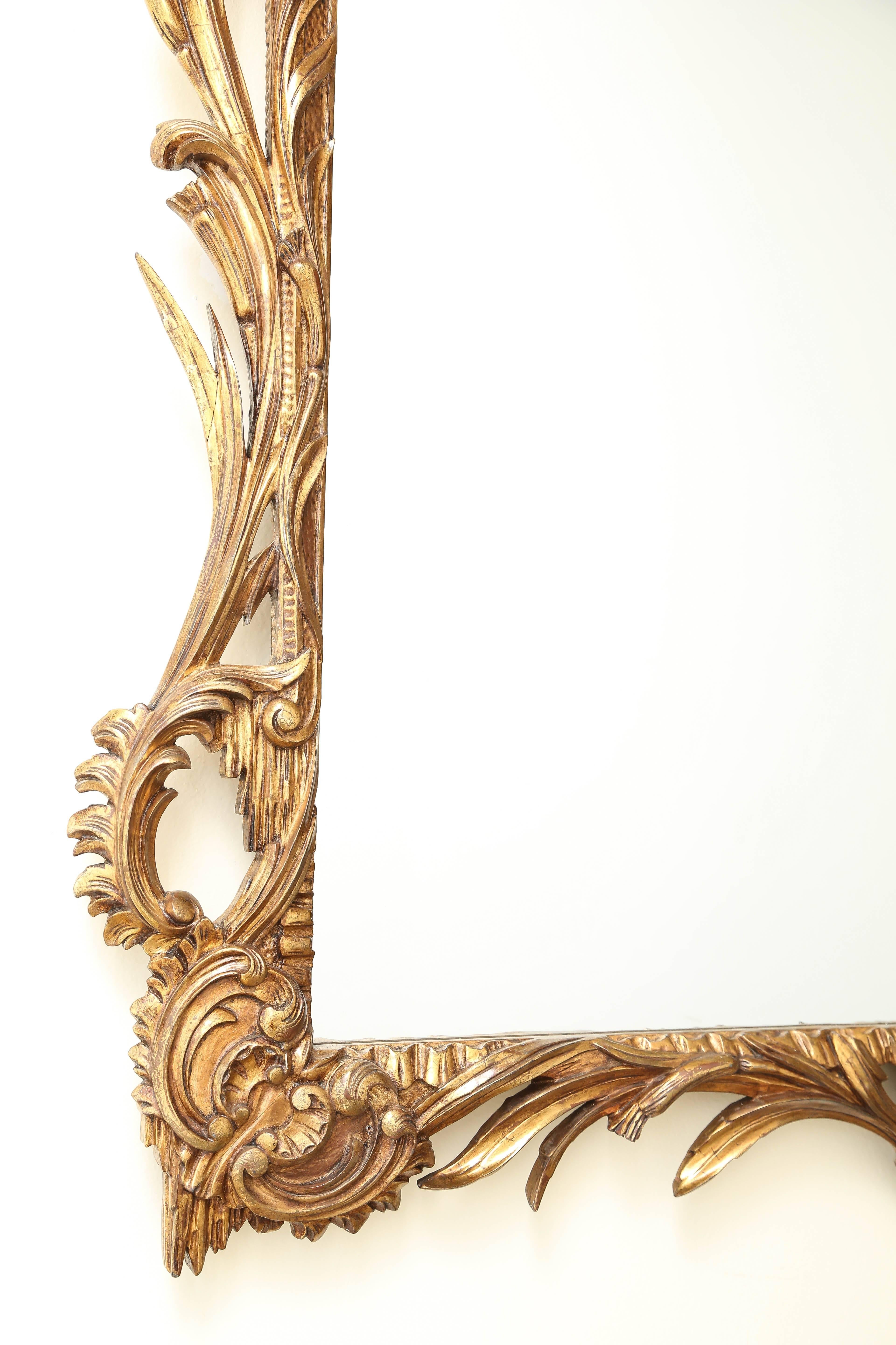 Silvered George III Giltwood Monumental Wall Mirror Hand-Carved  For Sale