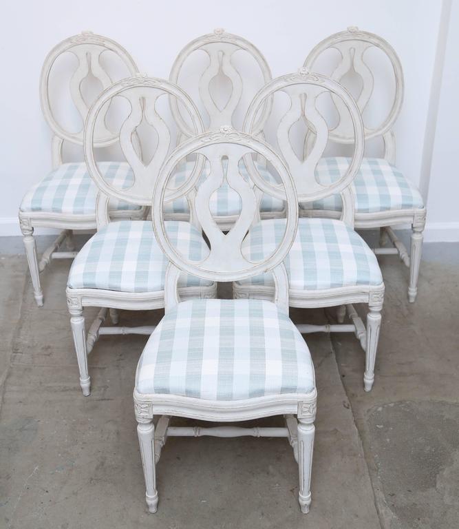 Set of Six Antique Swedish Gustavian Style Painted Dining Chairs at 1stdibs