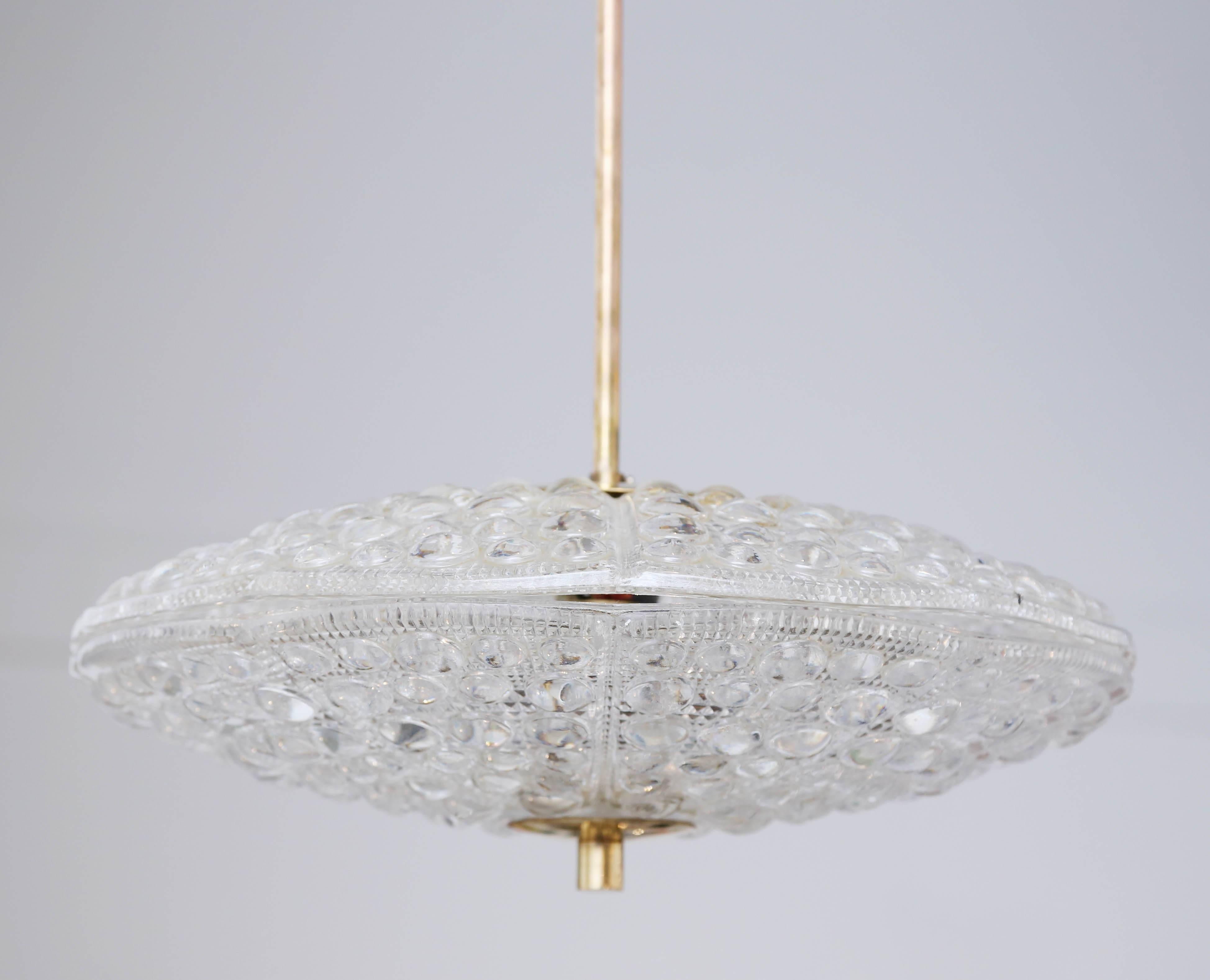 Swedish Carl Fagerlund for Orrefors Bubble Crystal Duel Disc Chandelier, circa 1960s For Sale
