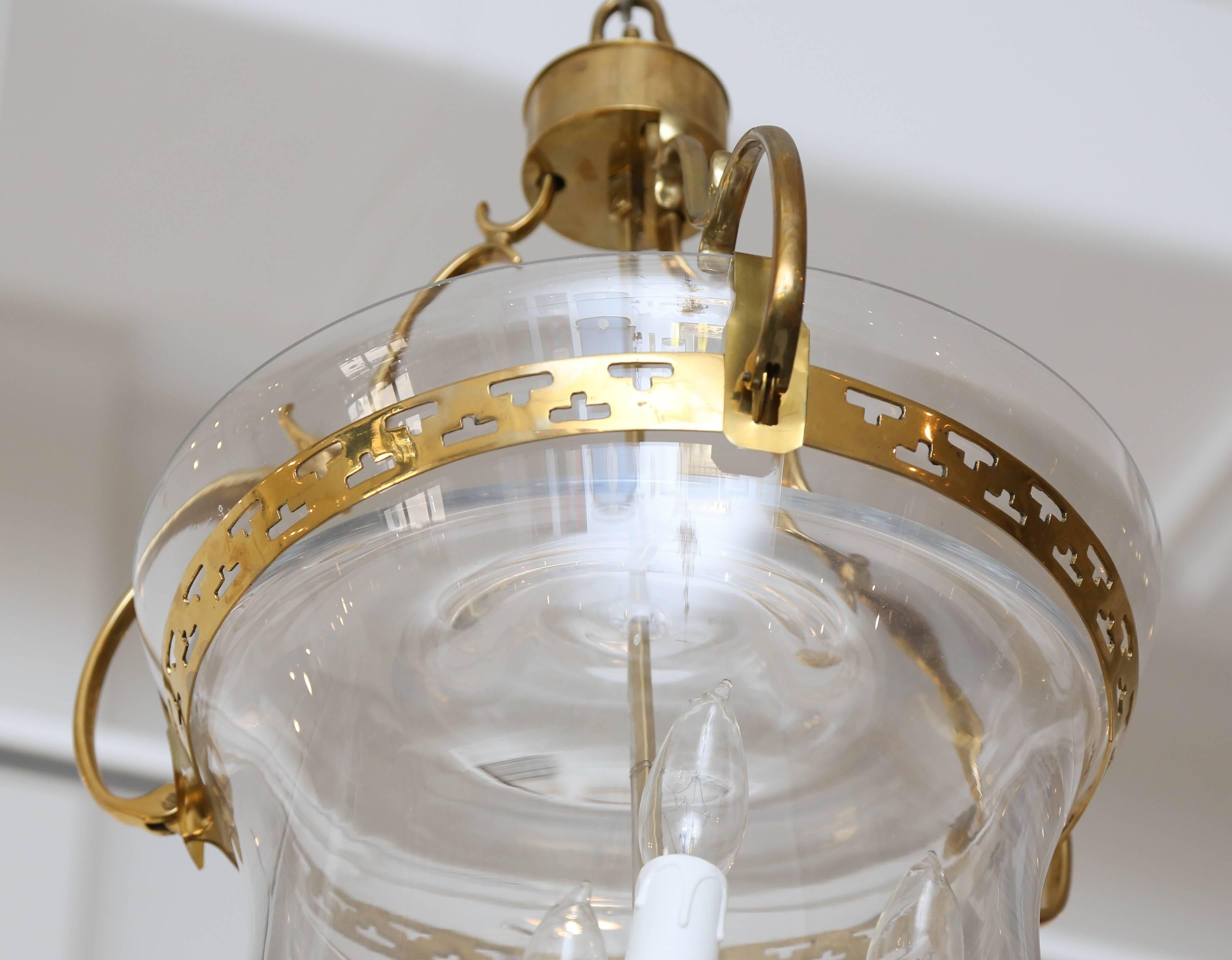 Swedish Gustavian Style Glass Bell Jar Lantern with Brass Details, 20th Century For Sale