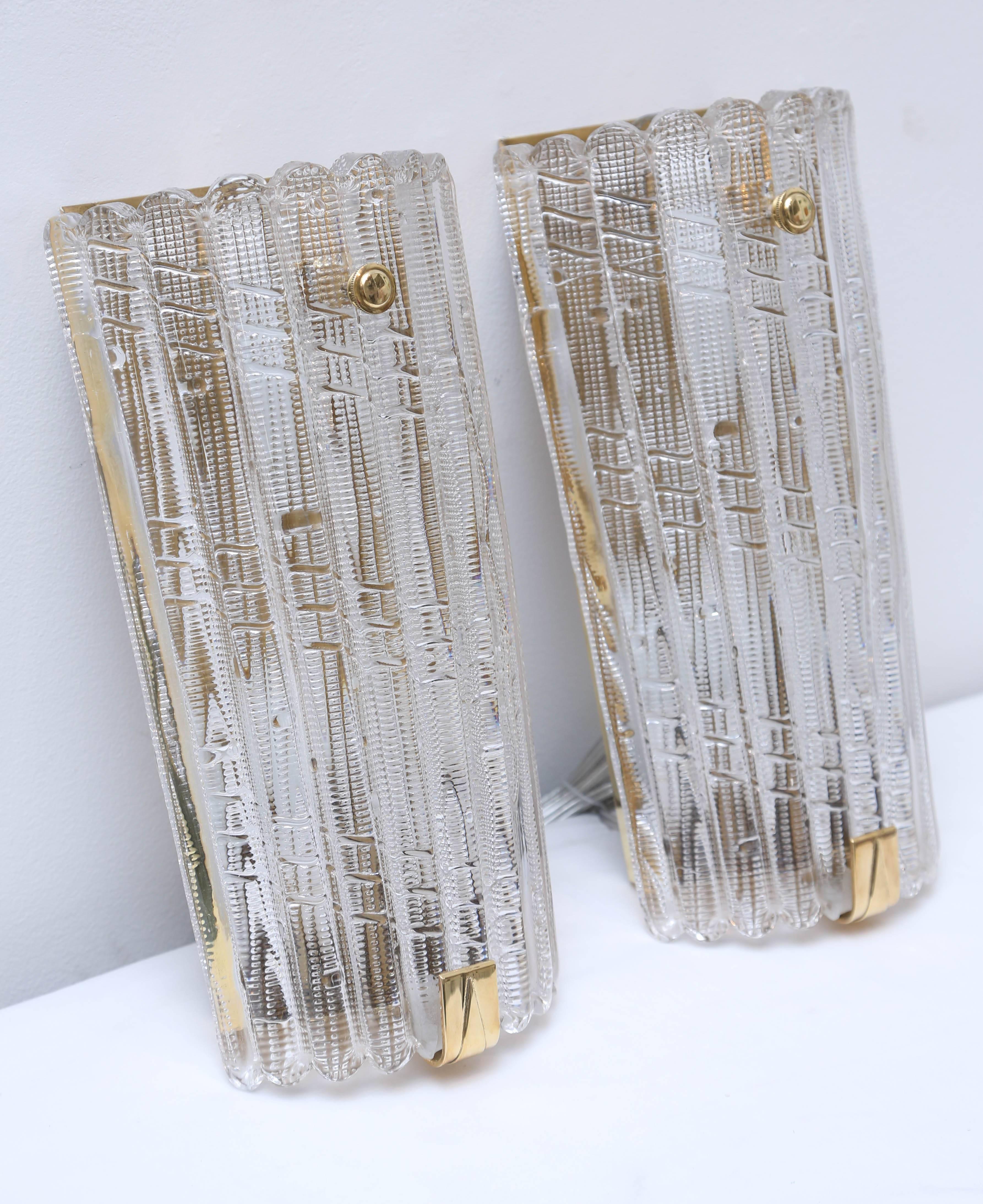 Swedish Pair of Unique Large Orrefors Crystal Wall Sconces Carl Fagerlund, Sweden, 1960s