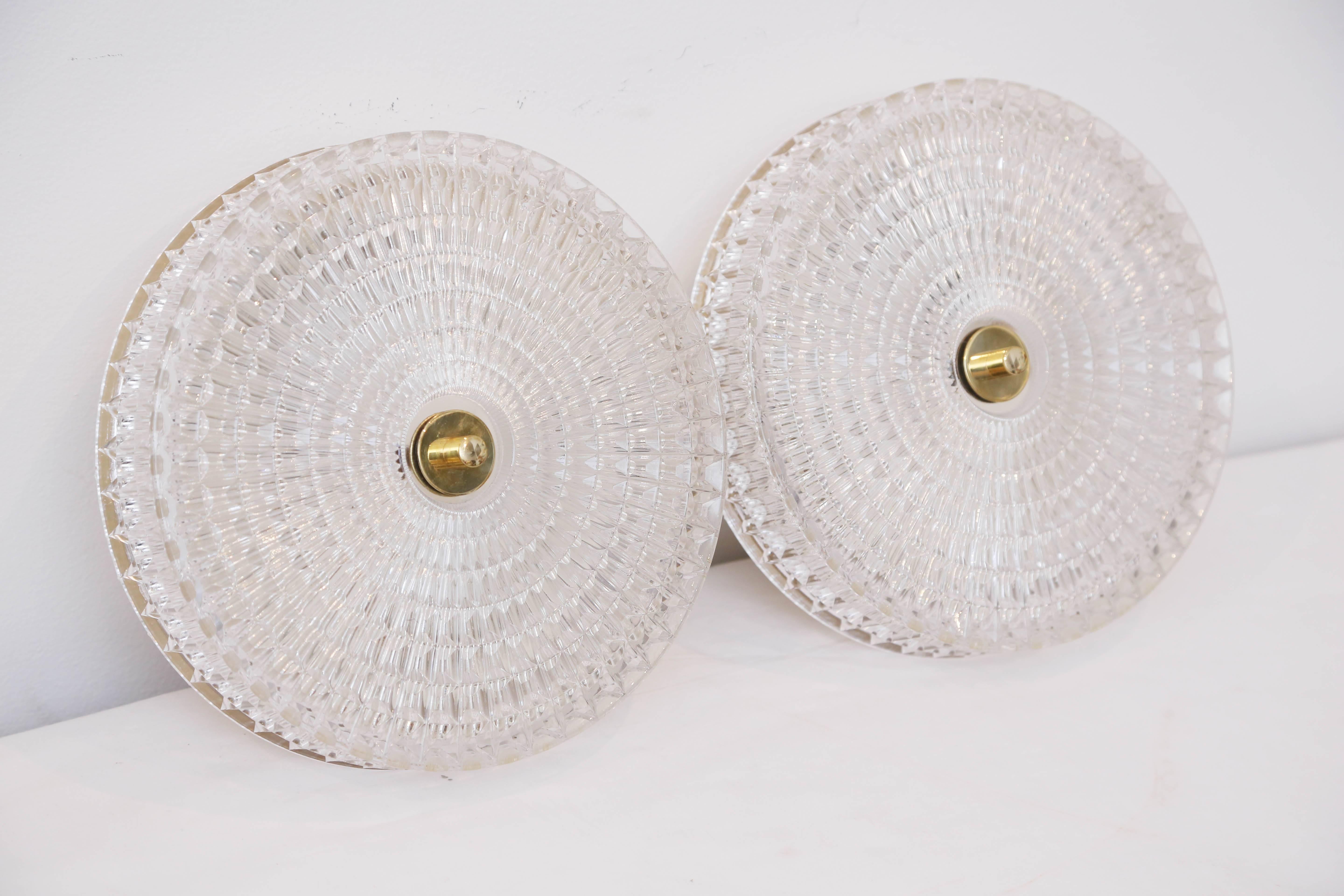 Mid-Century Modern Pair of Carl Fagerlund Flush Mount ceiling lights by Orrefors  Mid 20th century