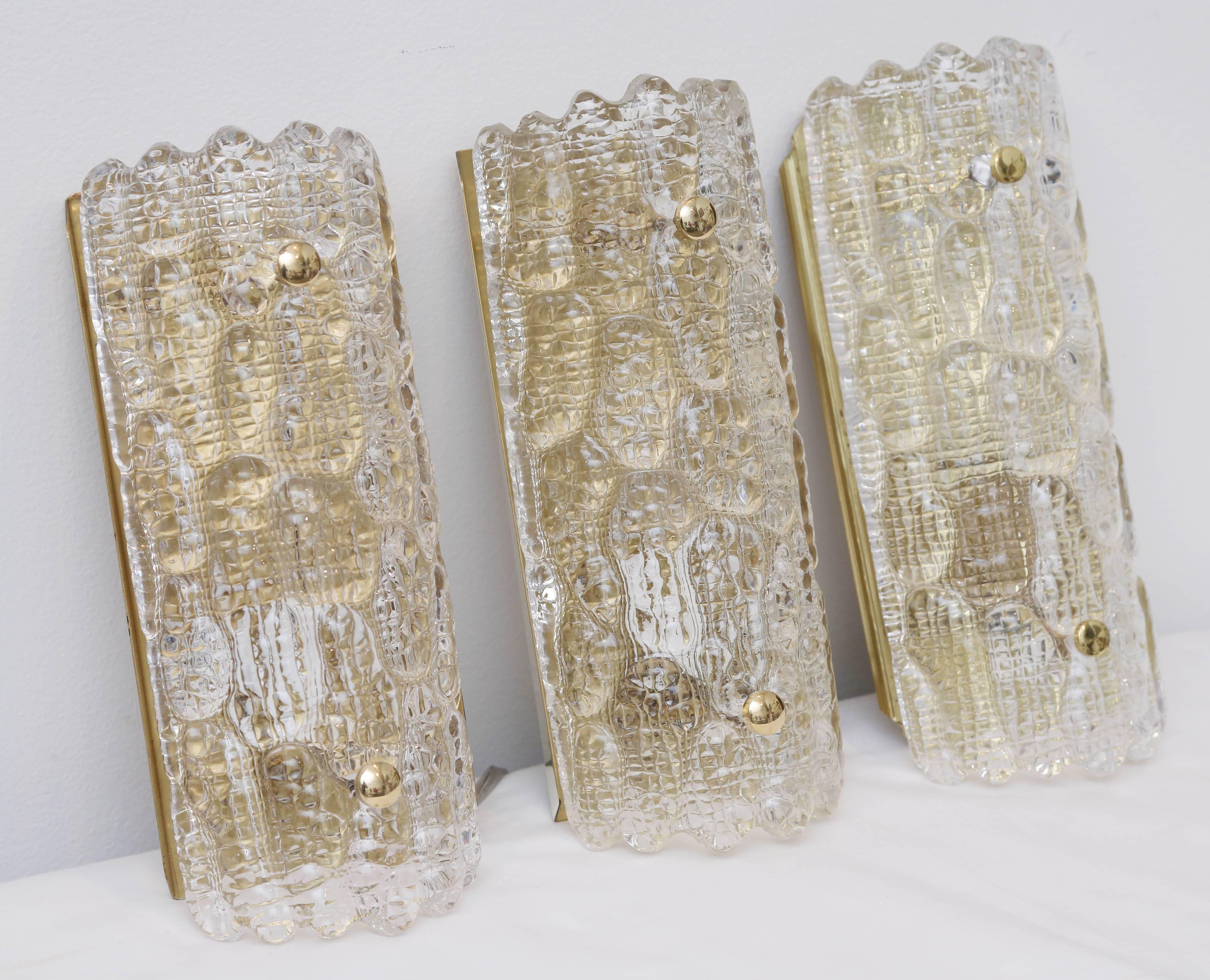 Mid-Century Modern Set of Three Wall Sconces by Carl Fagerlund for Orrefors, Mid-20th Century For Sale