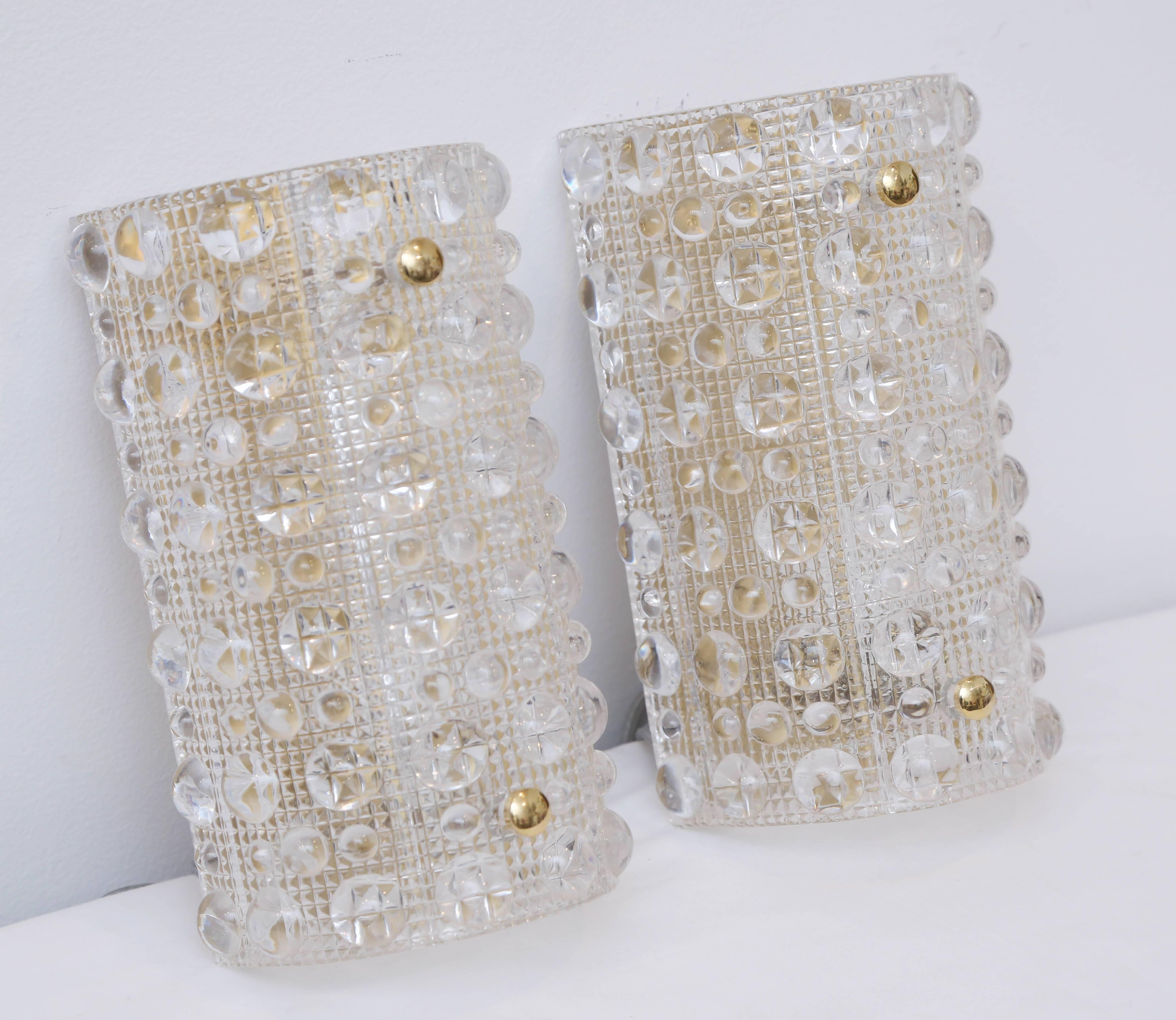 Scandinavian Modern Pair of Carl Fagerlund Bubble Glass Wall Sconces for Orrefors, circa 1960s