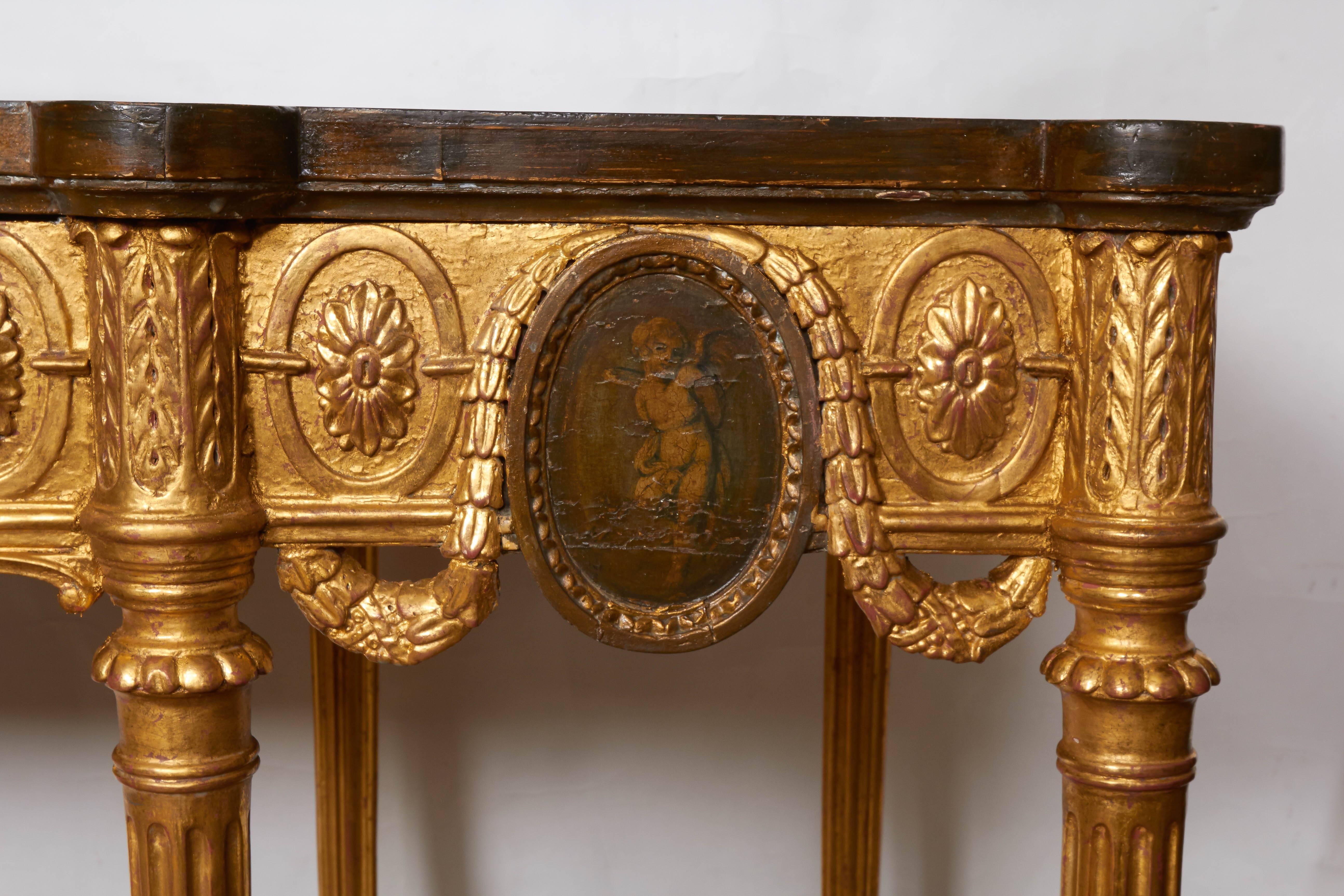 George III English Neoclassical Style Satinwood and Giltwood Console Table