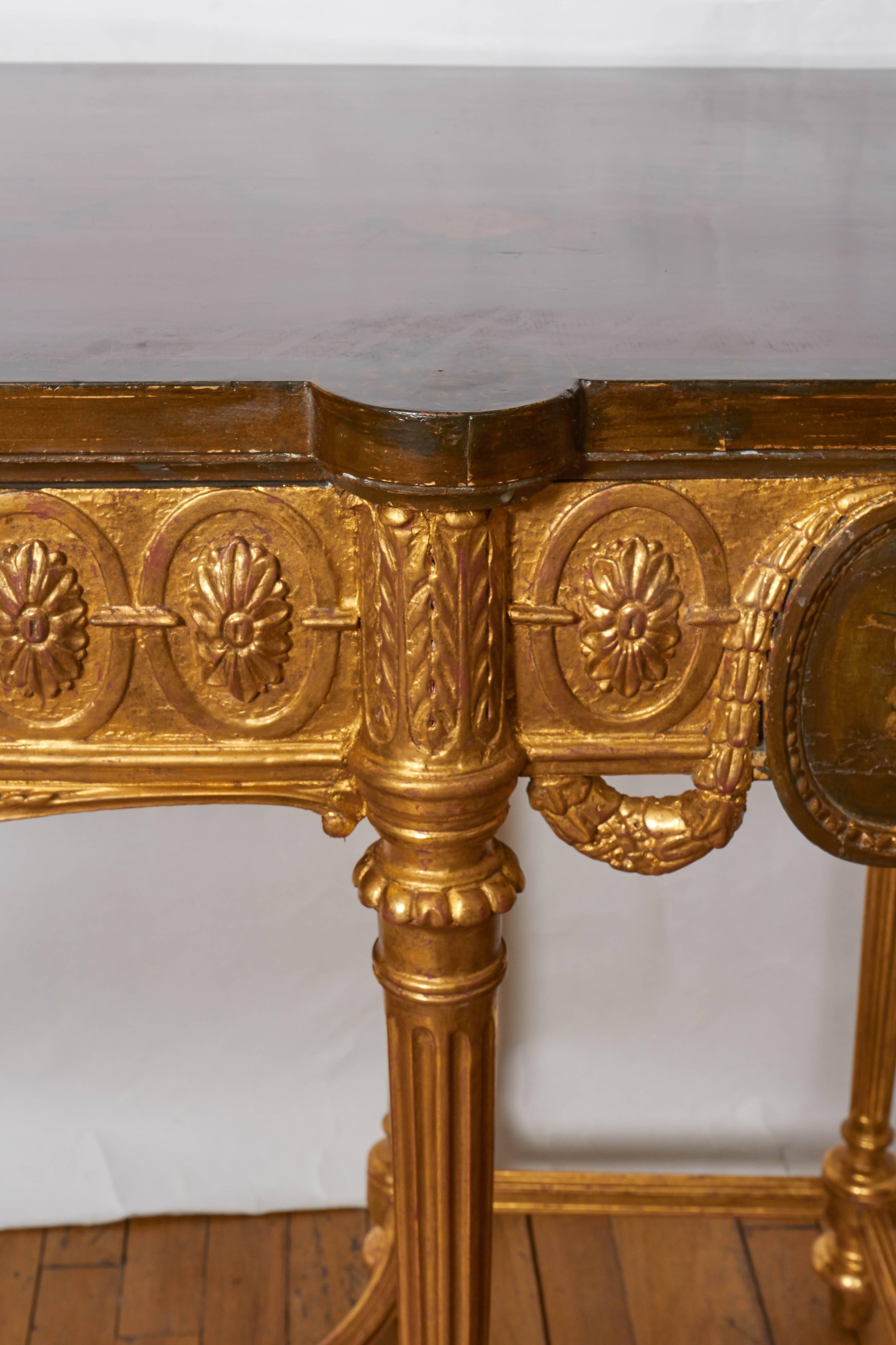 Late 19th Century English Neoclassical Style Satinwood and Giltwood Console Table