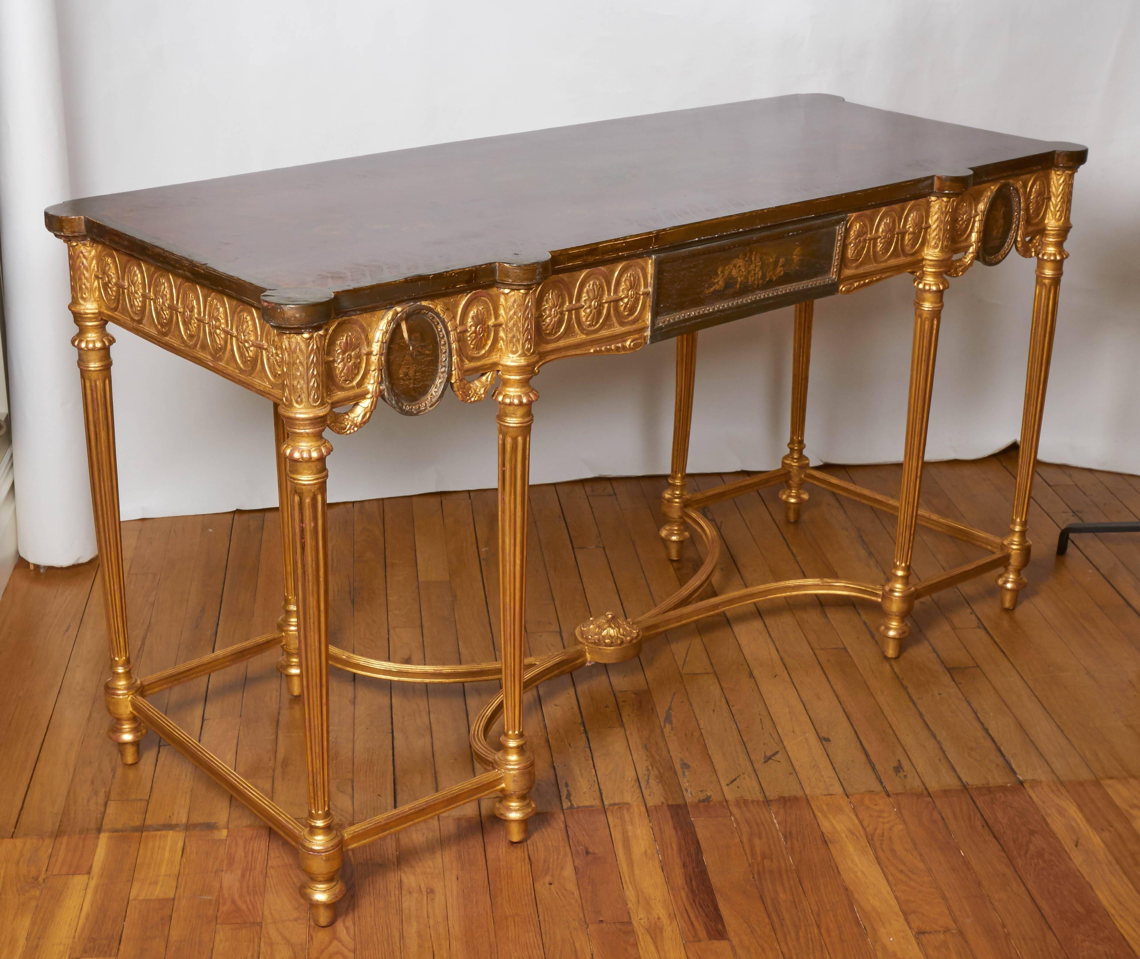 English Neoclassical Style Satinwood and Giltwood Console Table 2