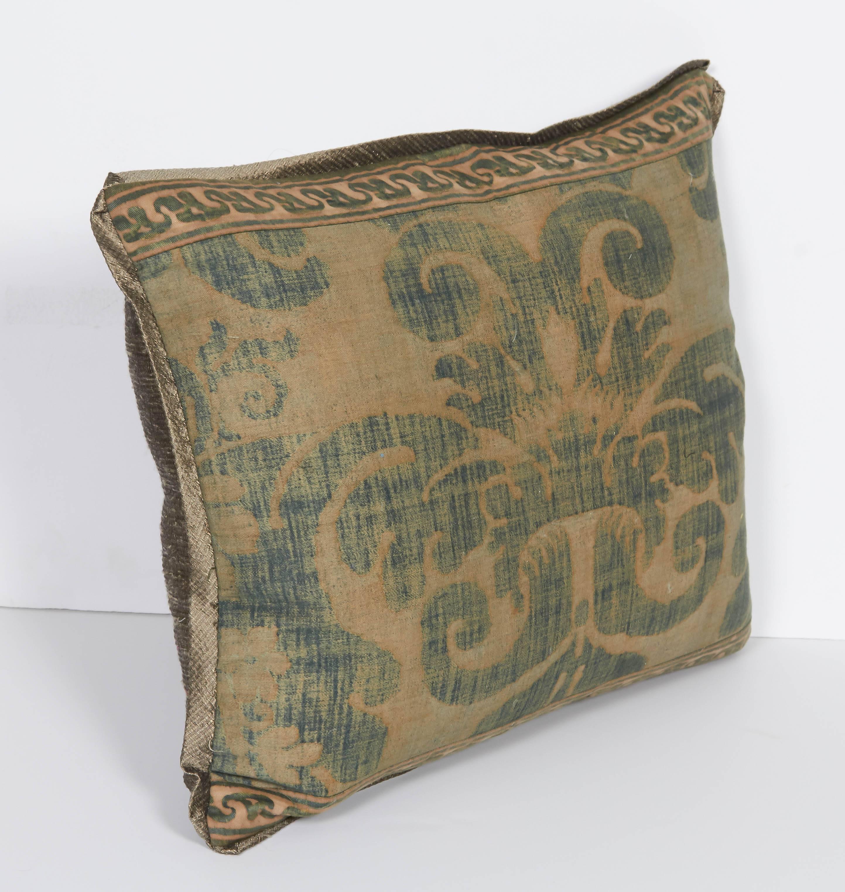 Italian Single Vintage Fortuny Fabric Cushion in the Tulipano Pattern