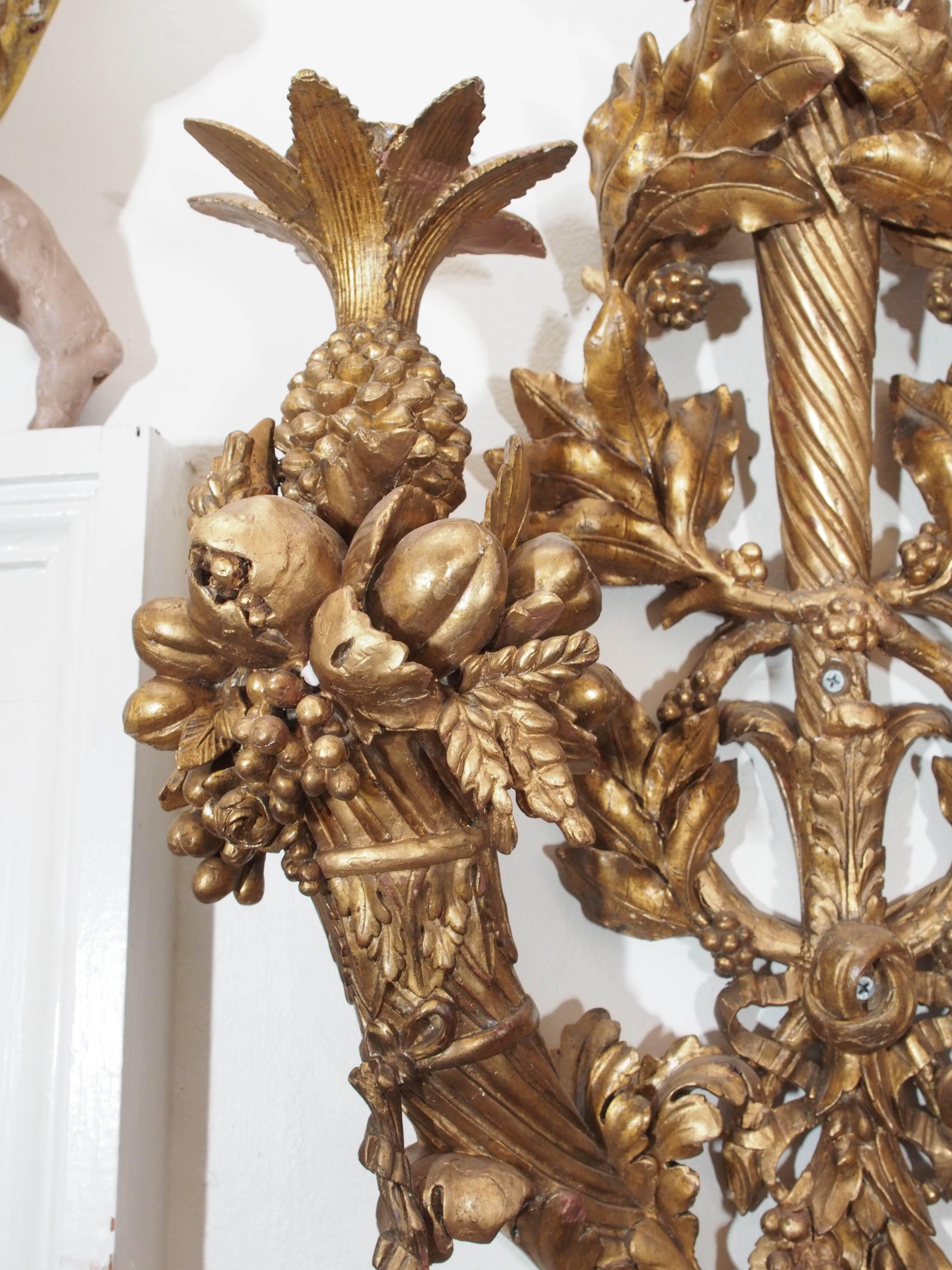French Carved Wood Wall Sconces