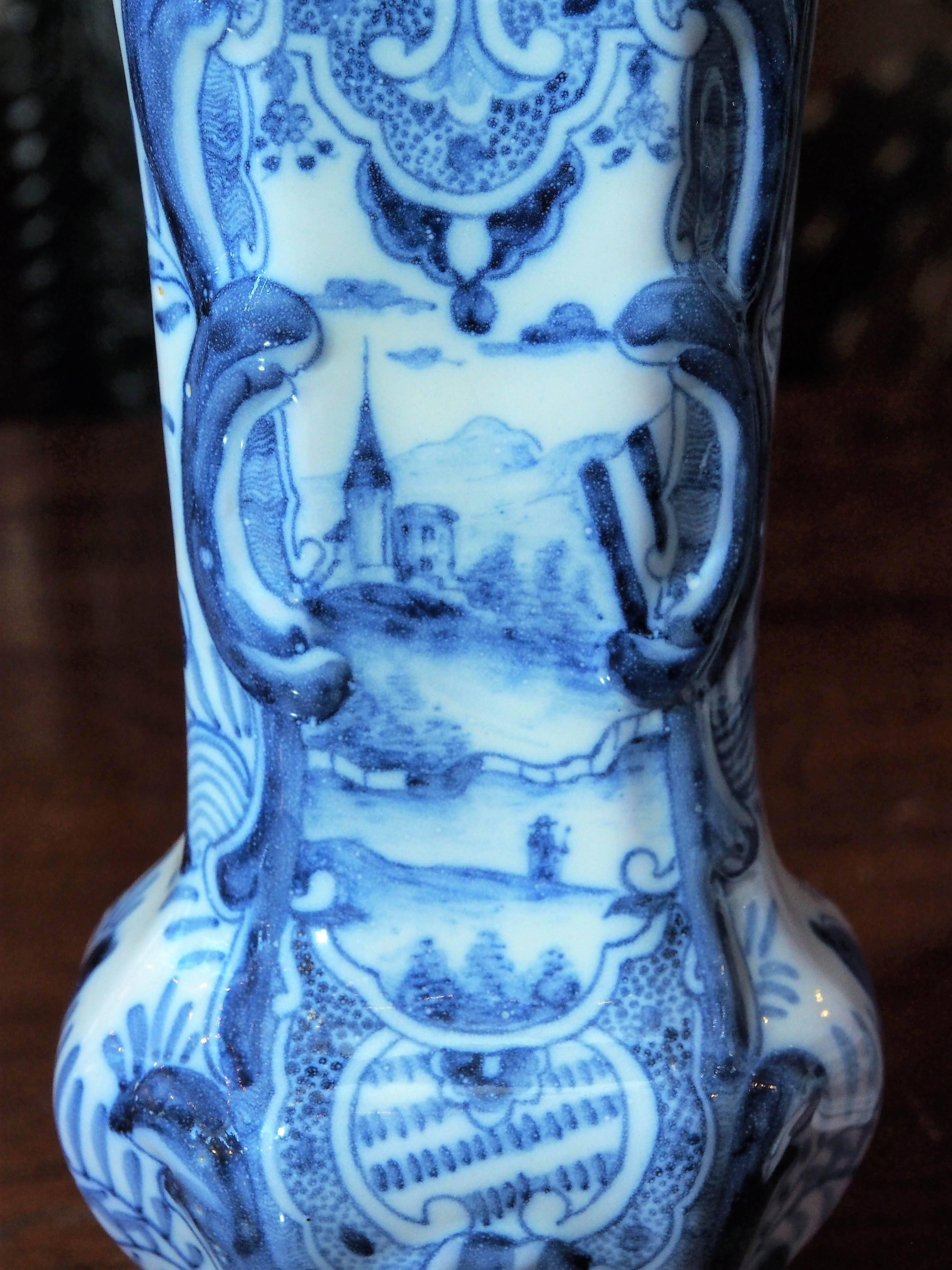 Pair of 19th century delft trumpet form vases.